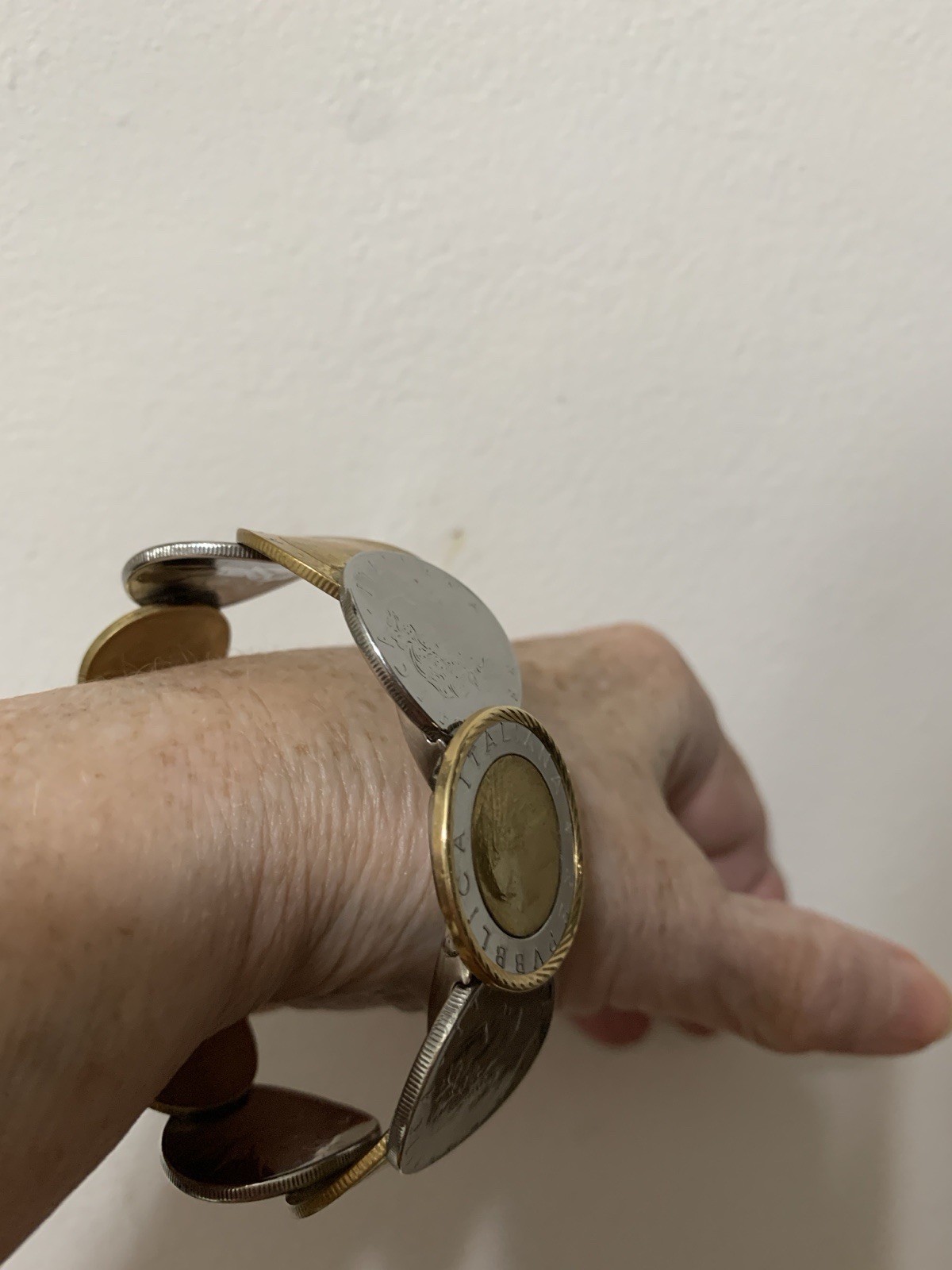 Stainless Steel Clamper Bangle Bracelet With European Coins.