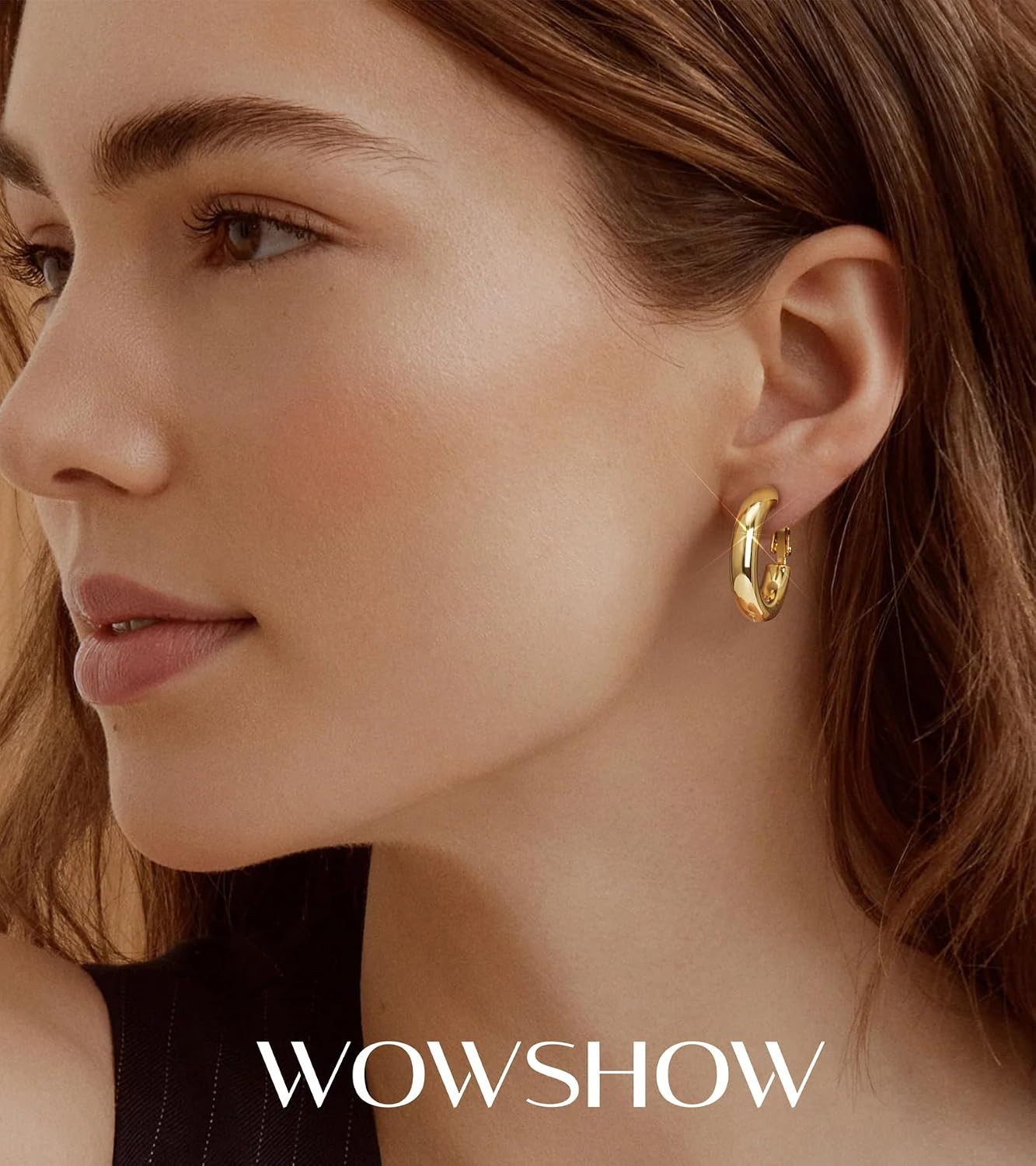 Gold Hoop Earrings for Women Chunky Hoops 14K Gold Plated Thick Hollow Tube Ligh