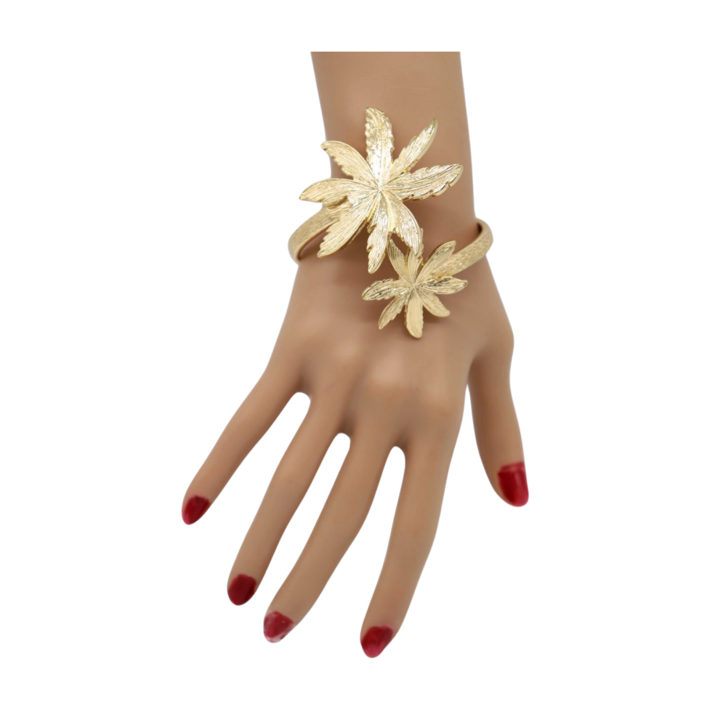 Women Wrist / Arm Cuff Bracelet Gold Metal Flowers Wrap Around Cute Accessory
