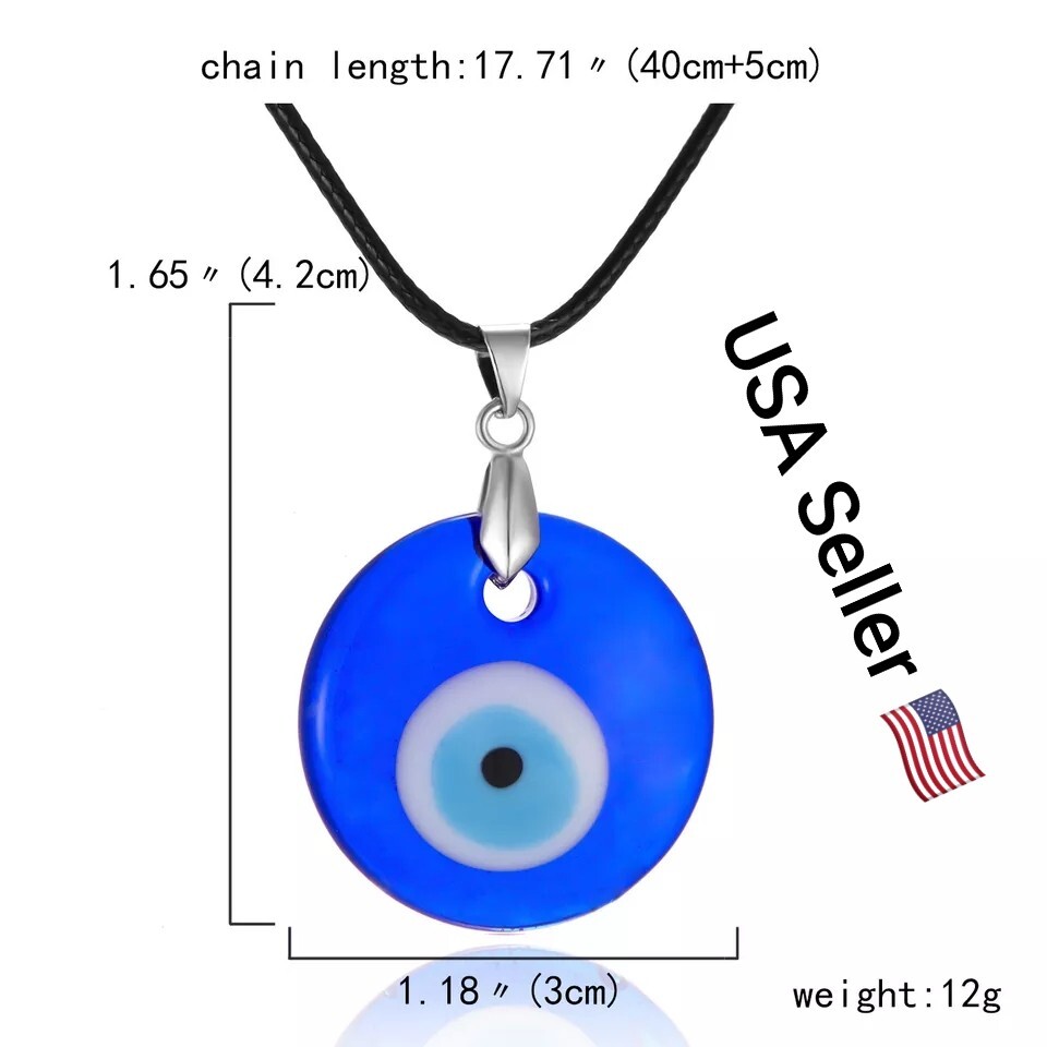 New Rope Evil Eye Charms Necklaces Unisex Blue Resin Round Pendants Evil Eye 17″