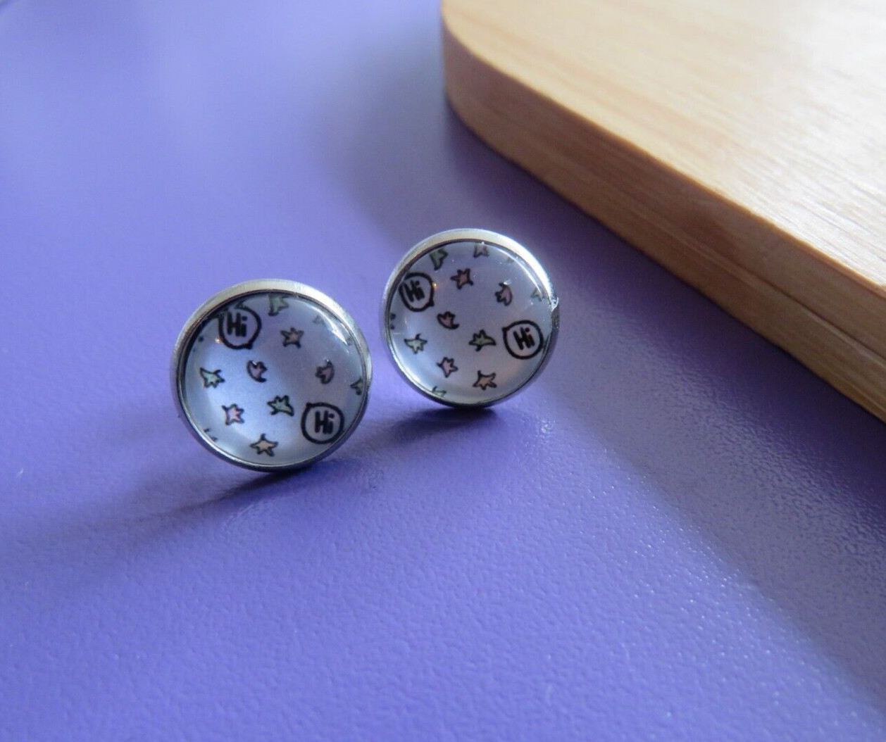 Heartstopper Inspired Leaves Design LGBT Glass Dome Cabochon Stud Earrings