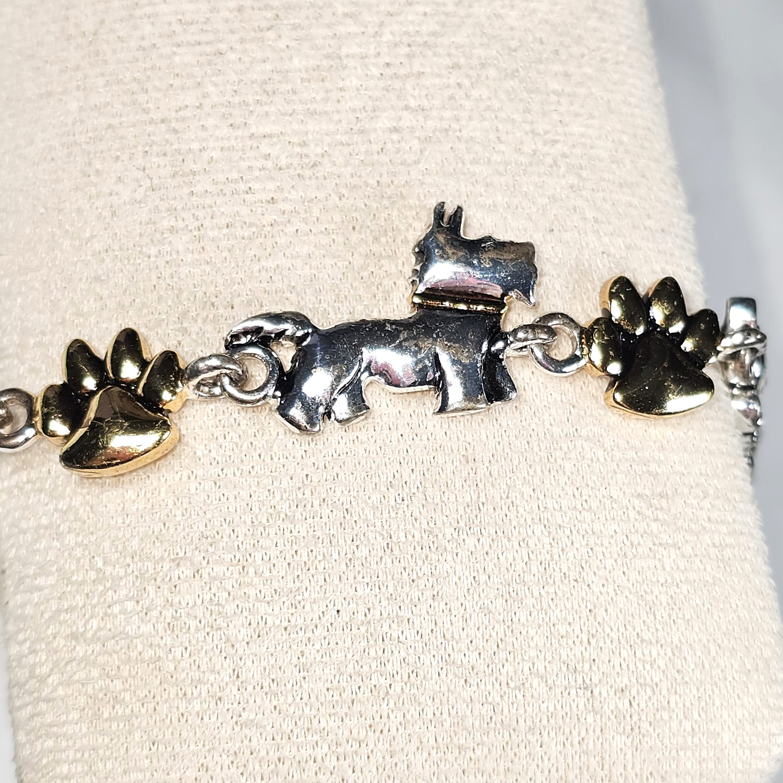 Premier Designs Silver Gold Two Tone Cat Dog Toggle Link Costume Bracelet 6.75″