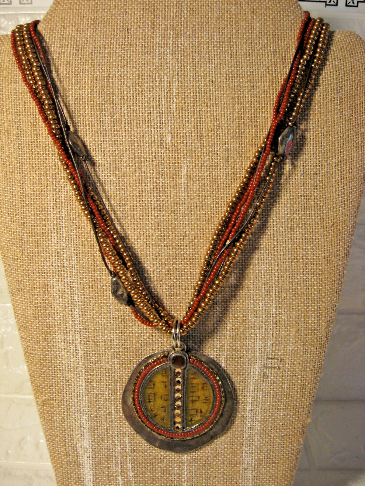 Art to Wear Necklace Adjustable Approx 20″ + Pendant Beaded Statement Boho