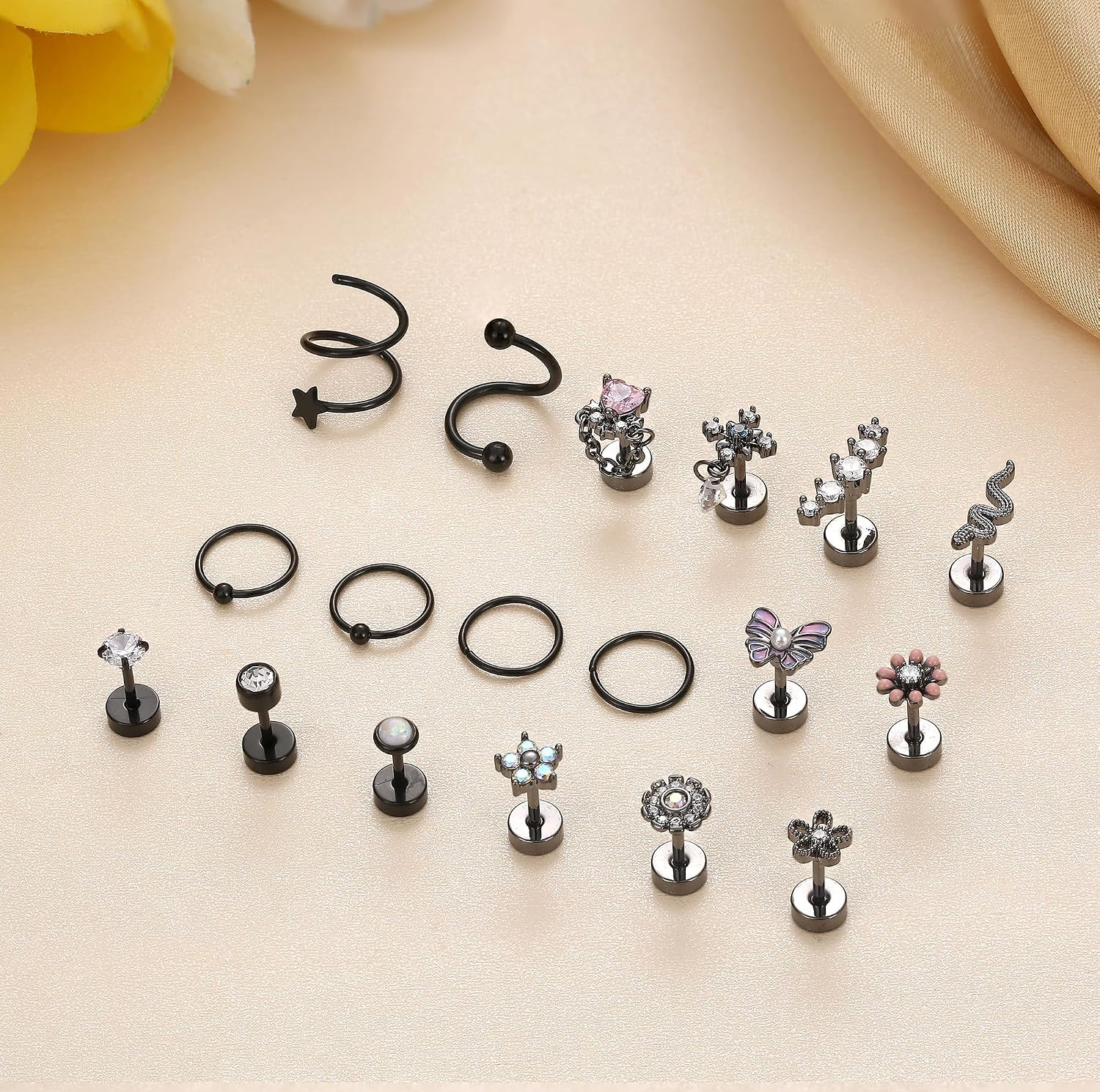 18PCS Cartilage Earring Stud for Women Surgical Steel Flat Back Earrings Couch H