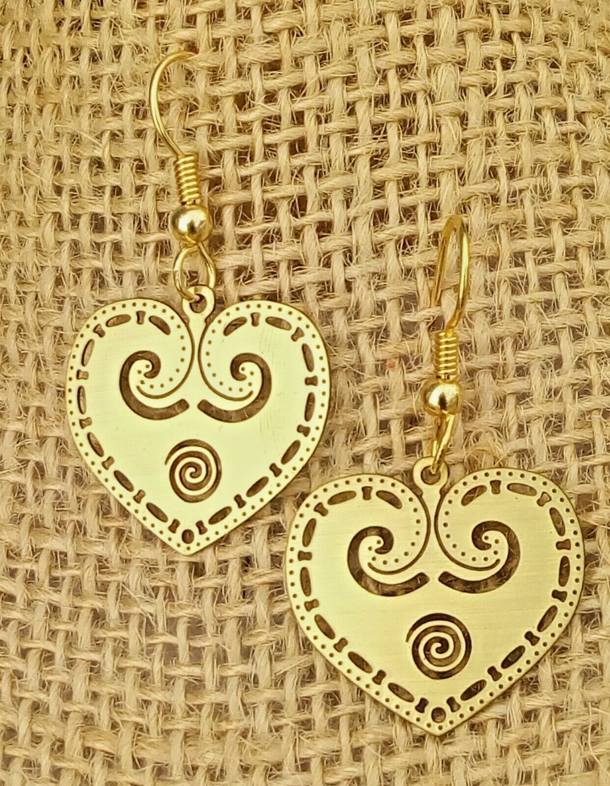 Playful Heart Earrings Brass nickel free Fishhook style wires Handmade USA
