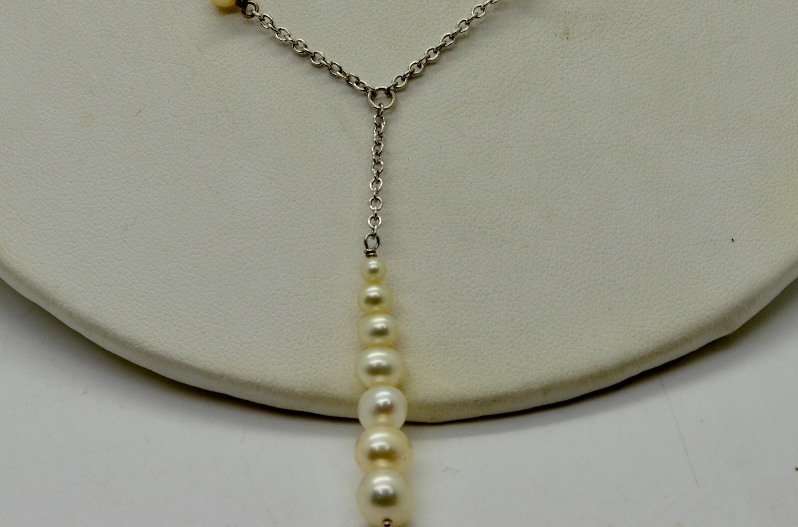 STERLING SILVER IMITATION PEARL CABLE CHAIN NECKLACE 16.0″#FMM153