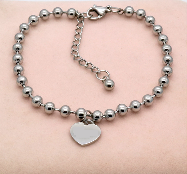 Silver Gold Heart Beads Link Chain Stainless Steel Bracelet 6-8″ Adjustable PE14