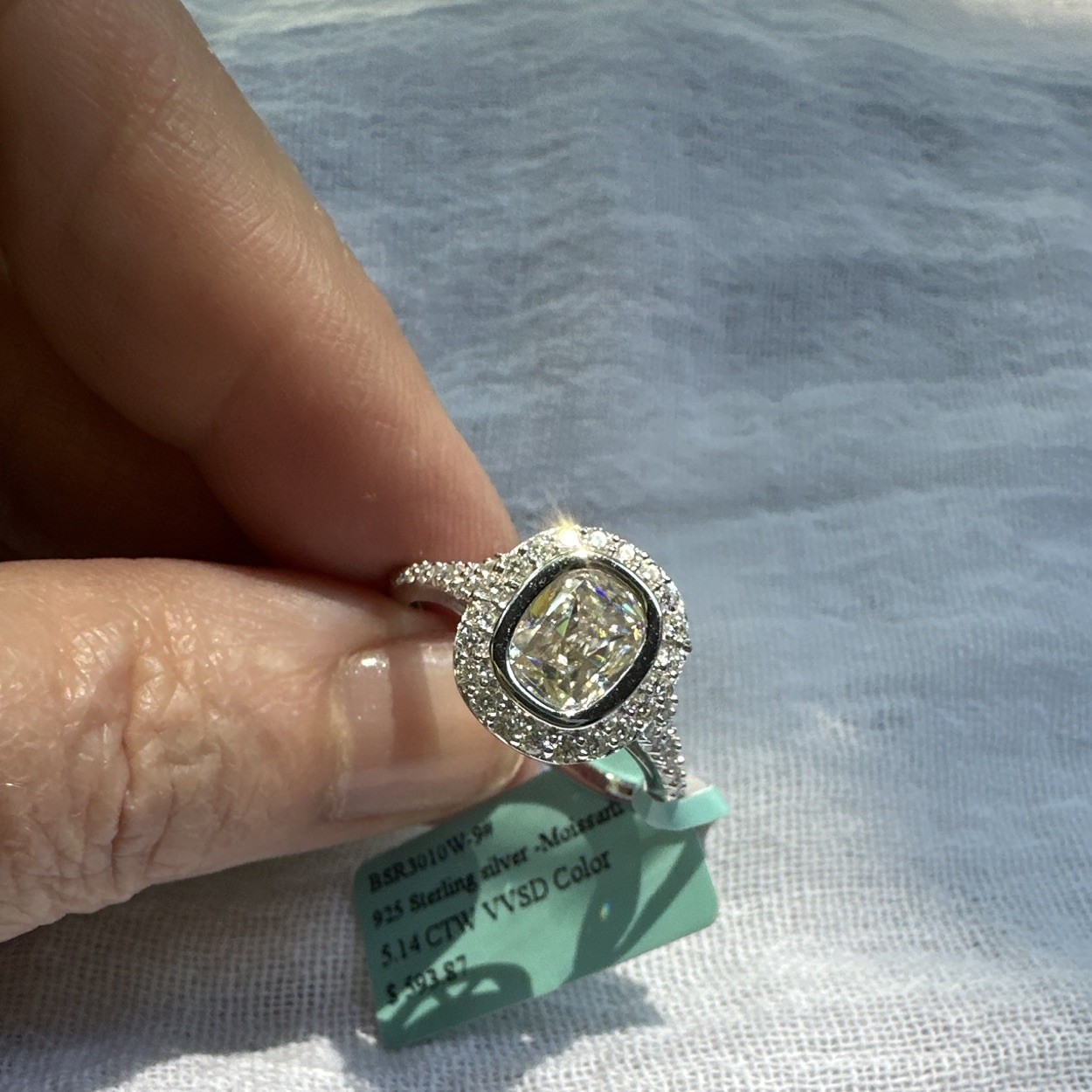 Light Champagne With Halo Moissanite Ring
