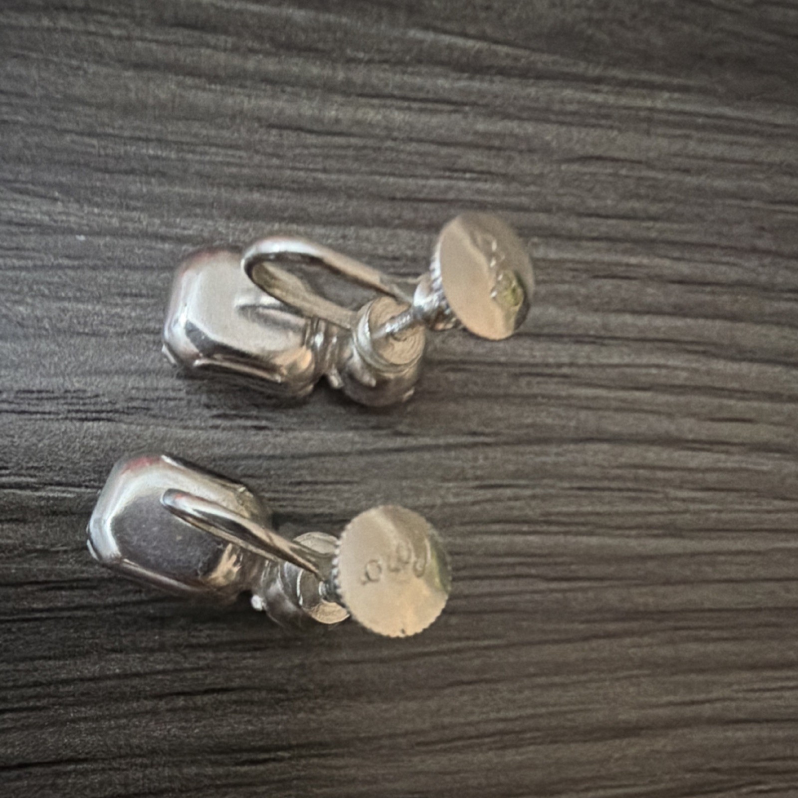 purple silver Crystal Rectangle Dangle Drop Earrings Screw Back Prong Set