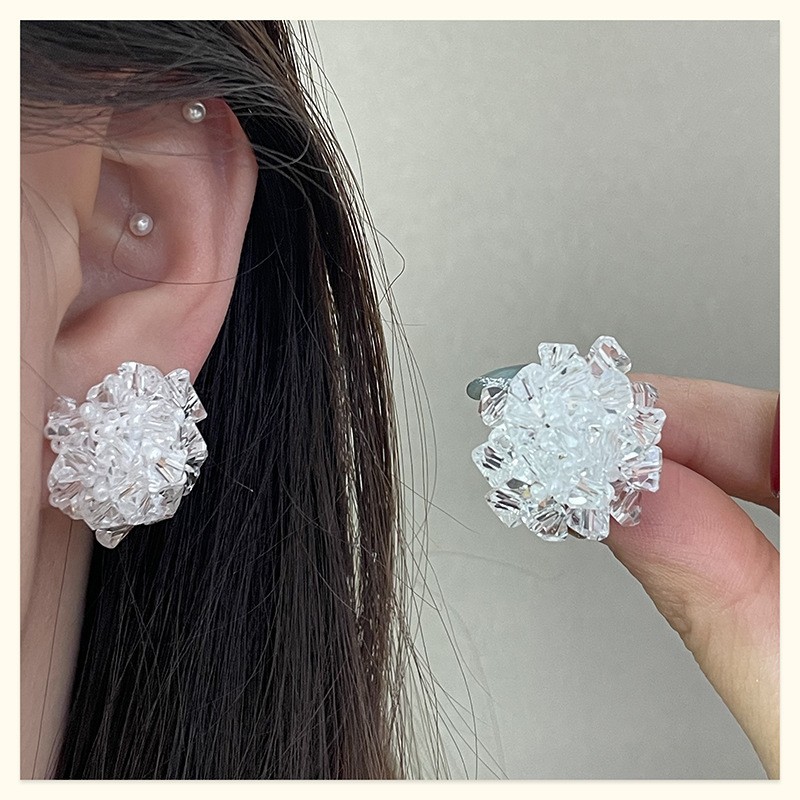 Sweet Beaded & Irregular Flower Cluster Stud Earrings