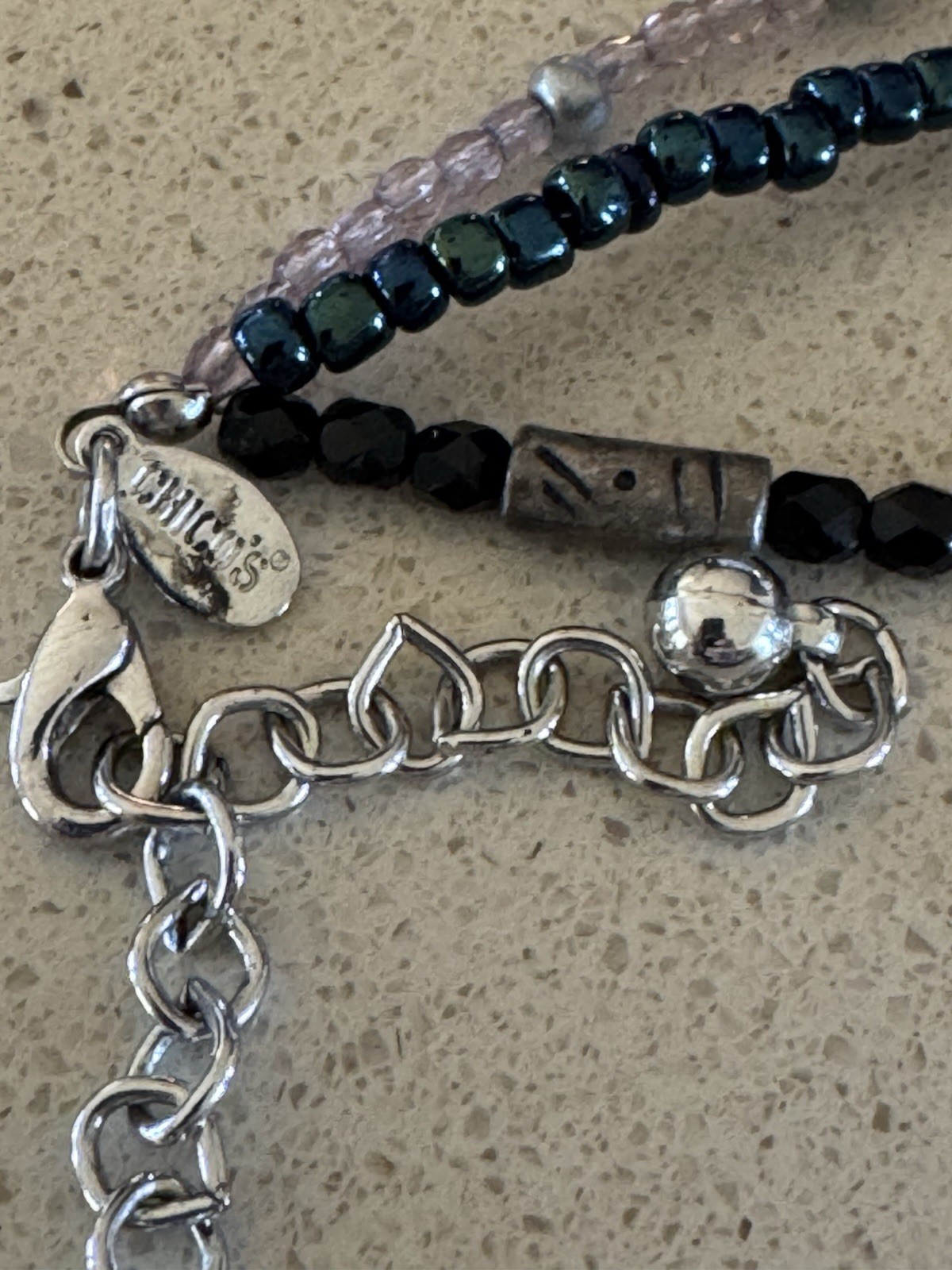 Multi-Strand Glass Beaded adjustable Necklace Black Blue Purple Silver Chico’s