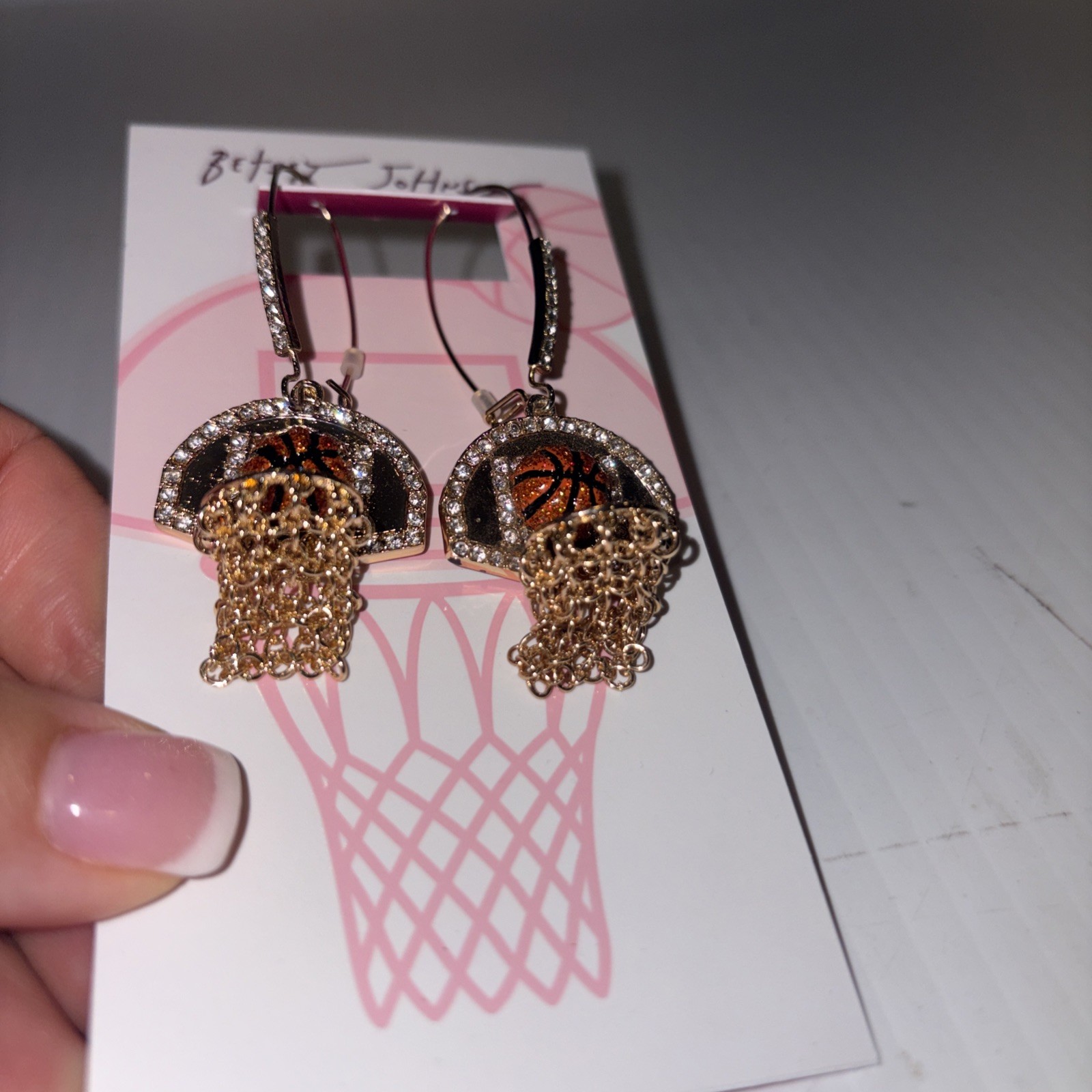 Betsey Johnson earrings Nothing But Net basketballs goldtone chains hooks NWT