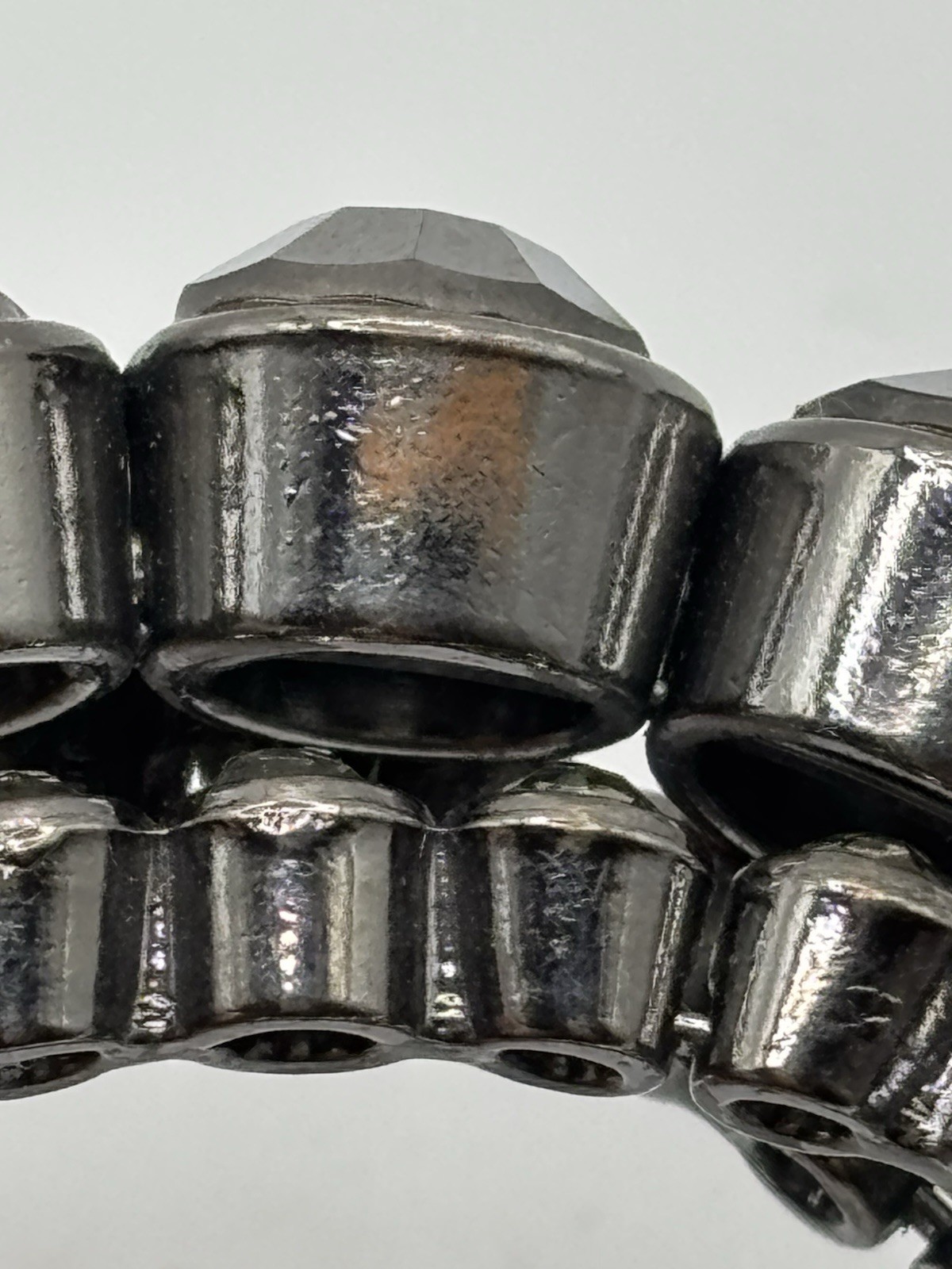 Silver Tone Wrap Coil Bangle Bracelet Gray Round Crystal Bezel Set 7.5in