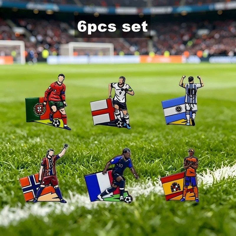 6Pcs Football Soccer Player Enamel Lapel Pin Badge Brooches Metal Fans Gift