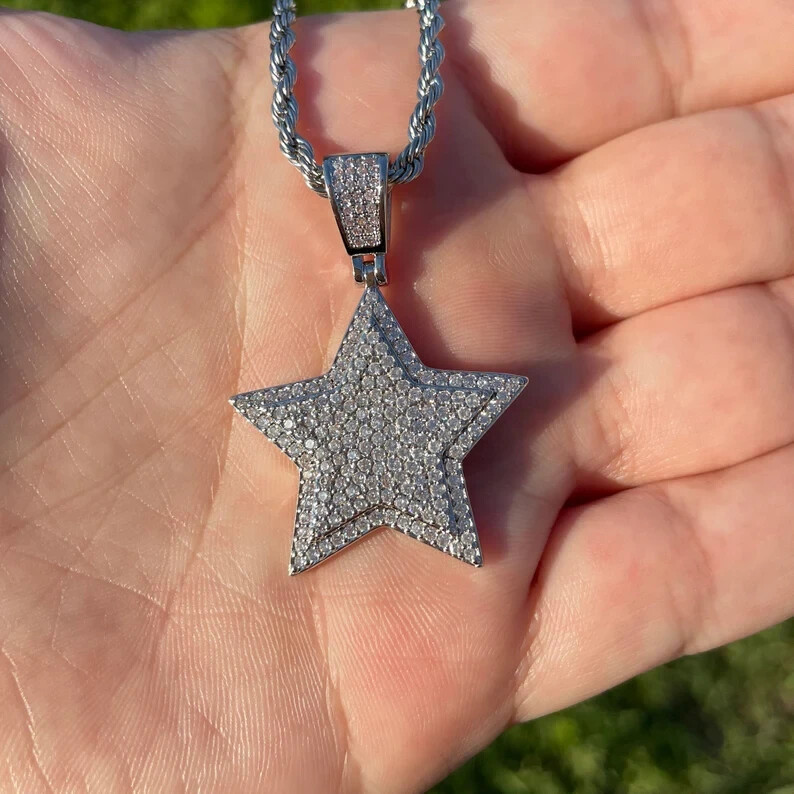 3.50 Ct Round Cut Simulated Diamond Men’s Star Pendant 925 White Sterling Silver