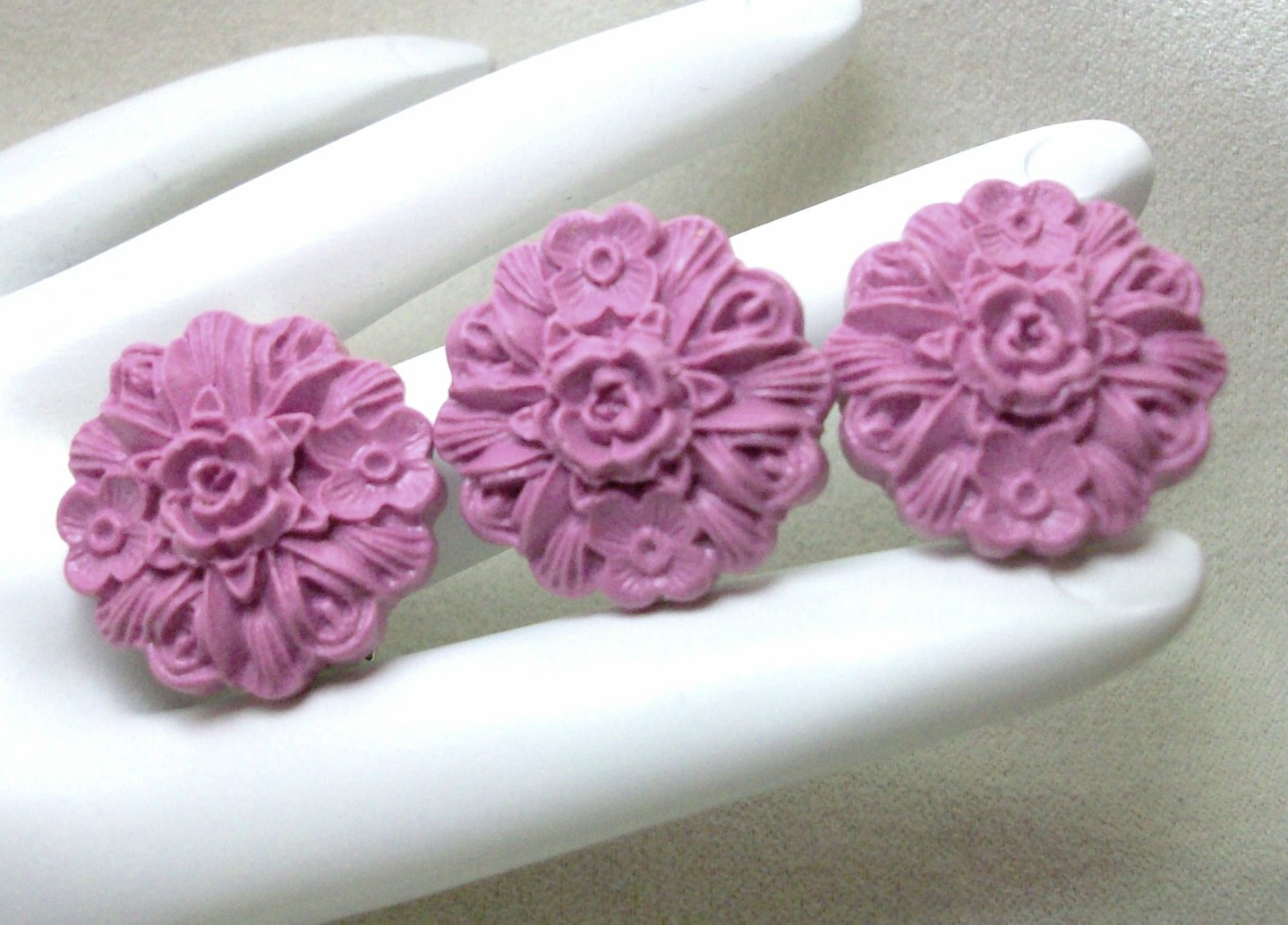 Pink Clip on Earrings and Adjustable Ring Costume Jewelry Set Polymer Clay