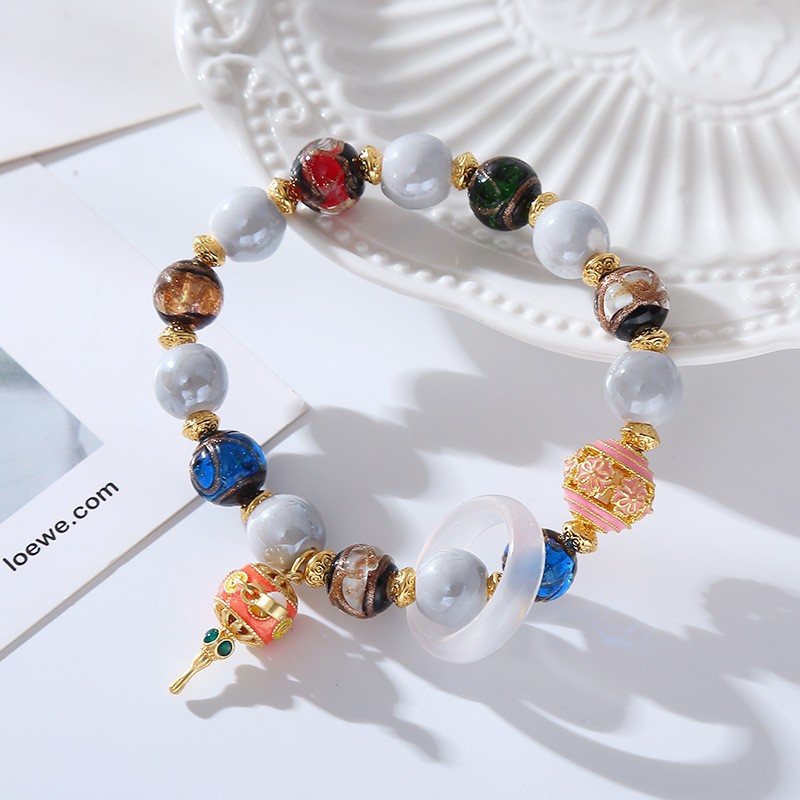Fragrant Gray Ceramic Glazed Bracelet Retro Literary and Ethnic Style Beads