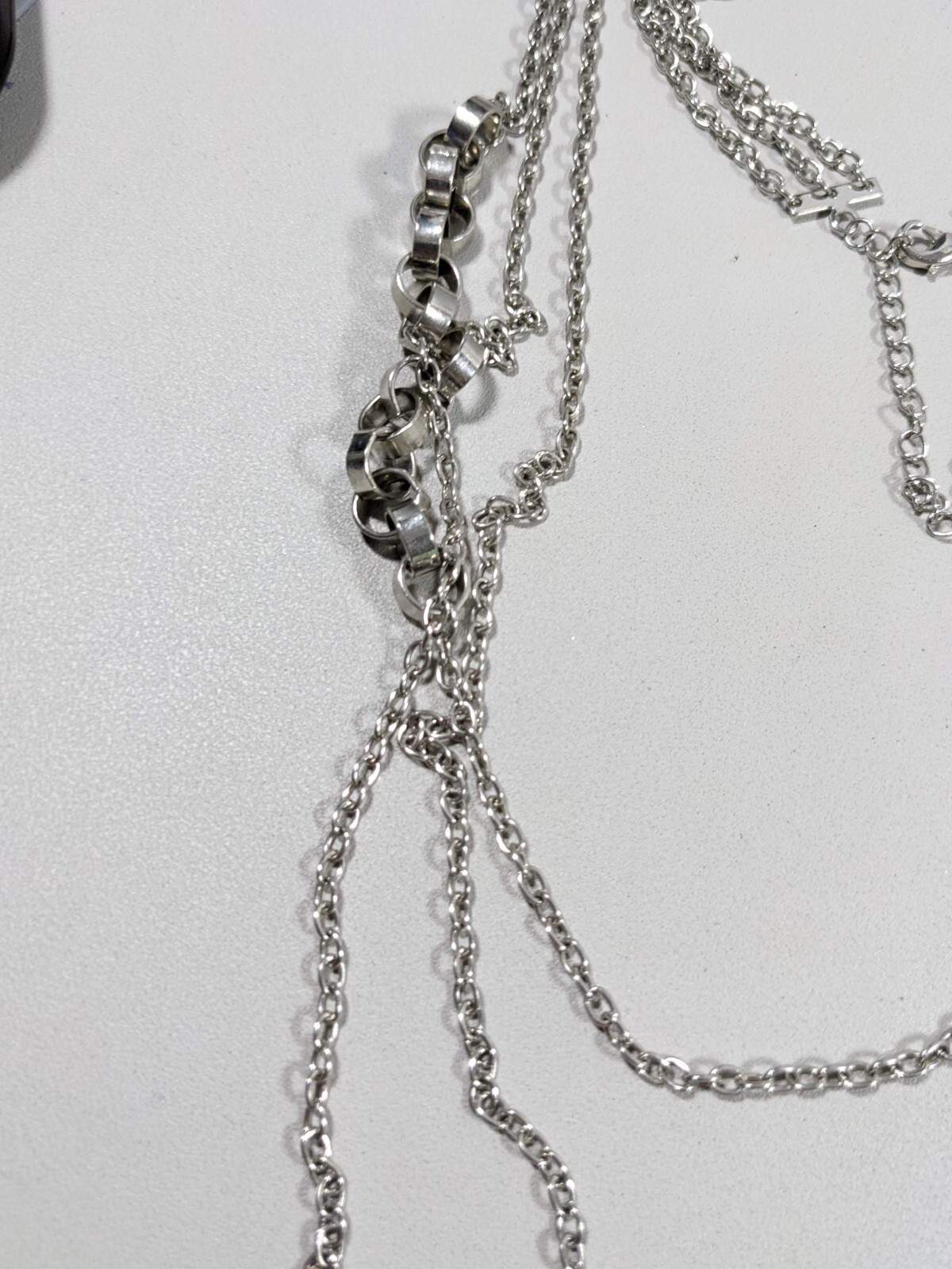 Silver Tone Open Circle Chain Accent Multi Strand Long Necklace 27 inch