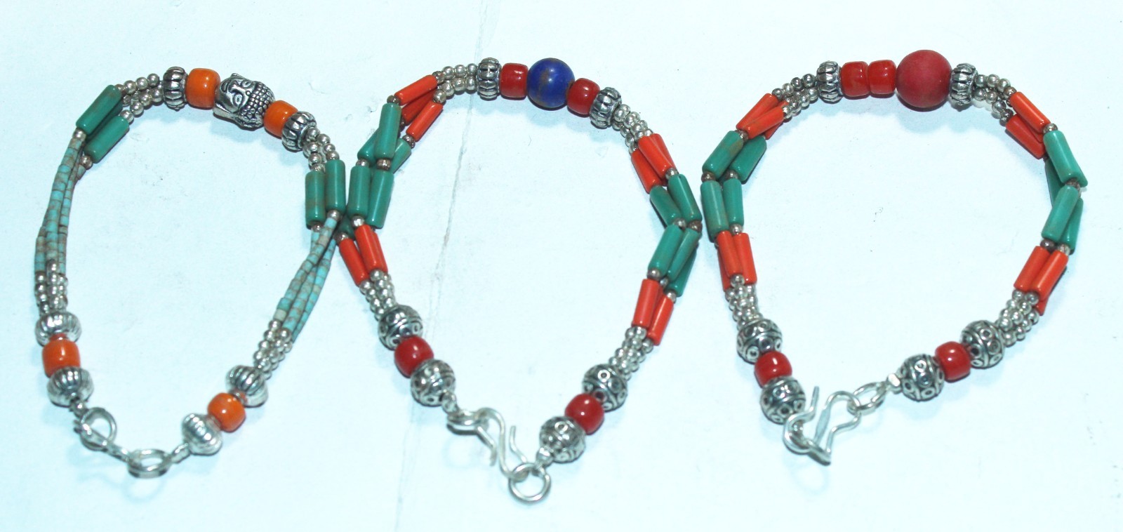 Tibetan Turquoise Amber Coral Lapis Gemstone Handmade Nepali Bracelet Size 7.8In
