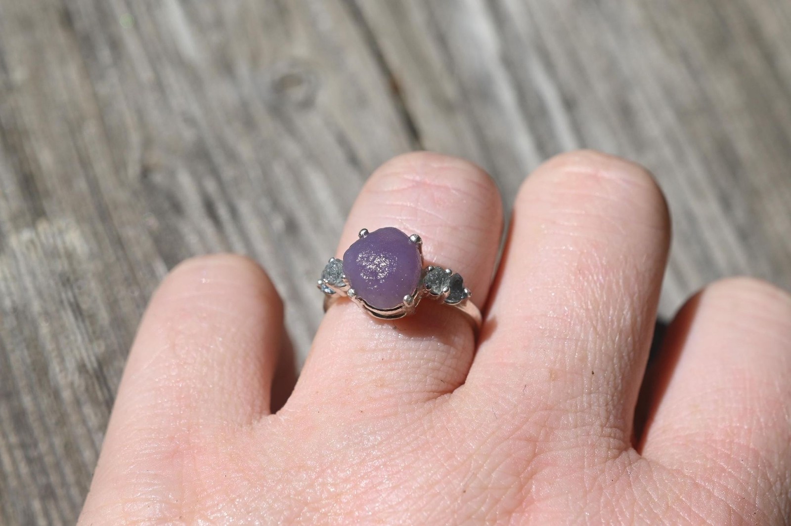 Engagement ring Grape agate and Montana sapphire sterling silver size 3 4 5 6 7