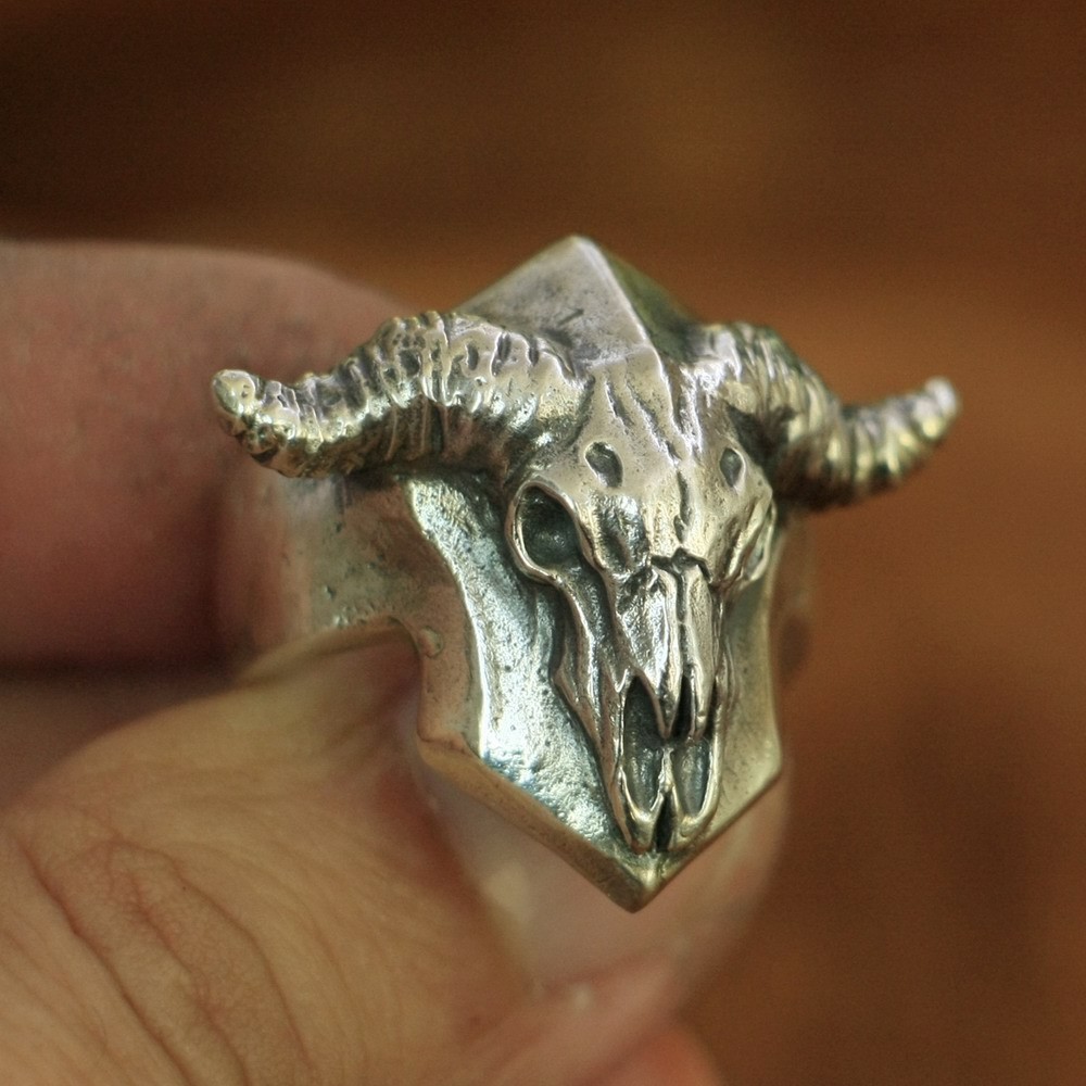 Buffalo Skull Bull Horn 925 Sterling Silver Ring Mens Jewelry TA133A US 7~13 EZ