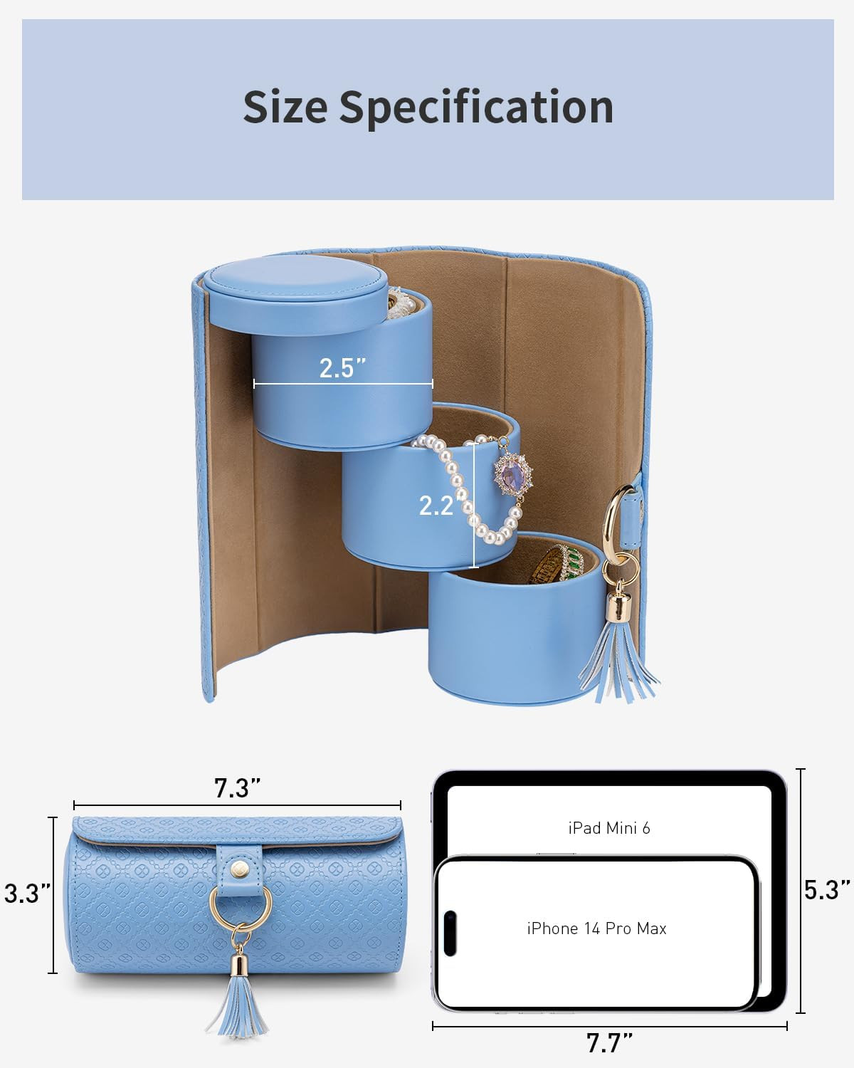 Travel Jewelry Organizer for Women – 3-Layer Storage Box in Blue