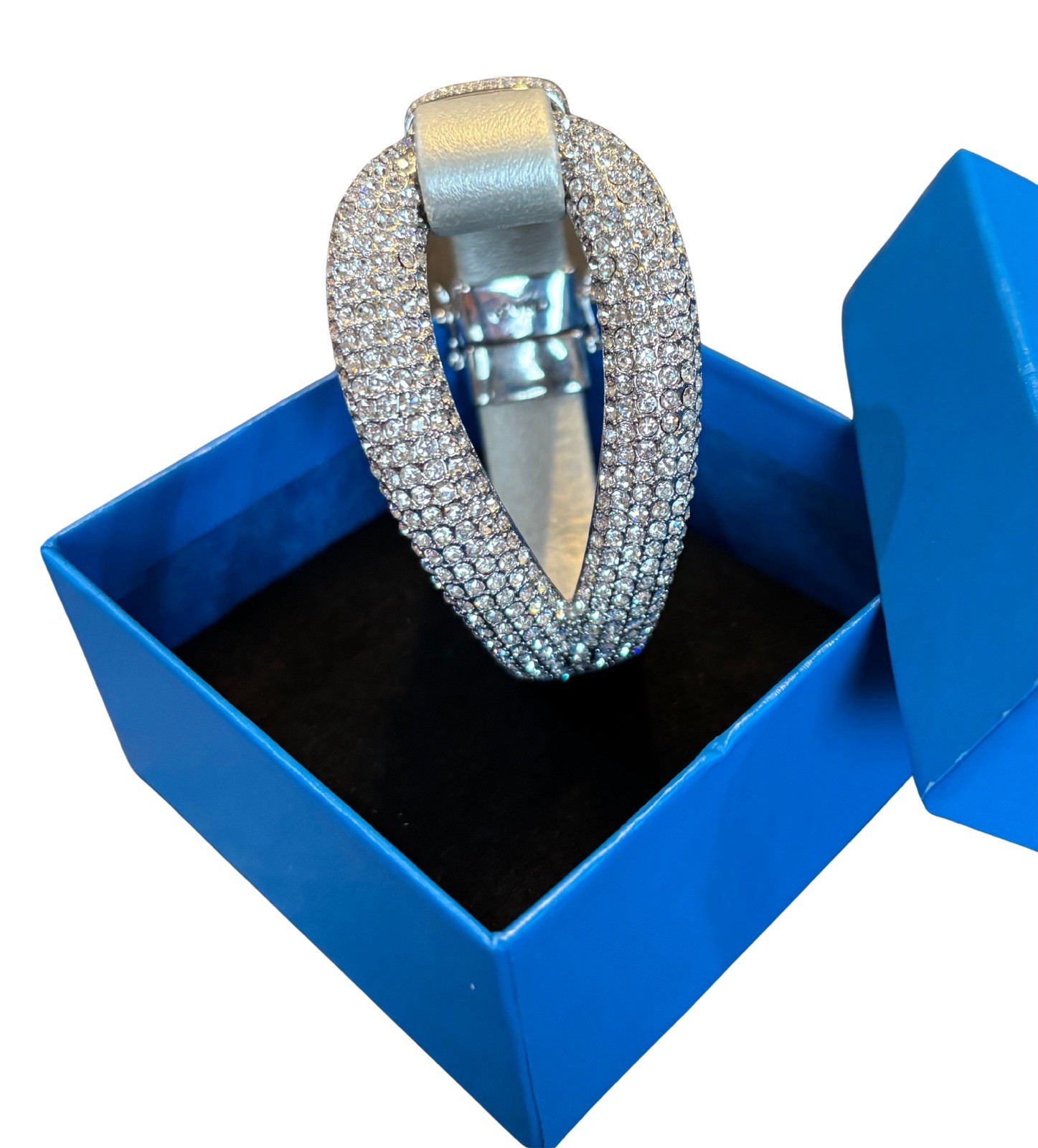 Joan Boyce Bracelet Silver-in-color Comfort Leather Rhinestones Magnetic Closure