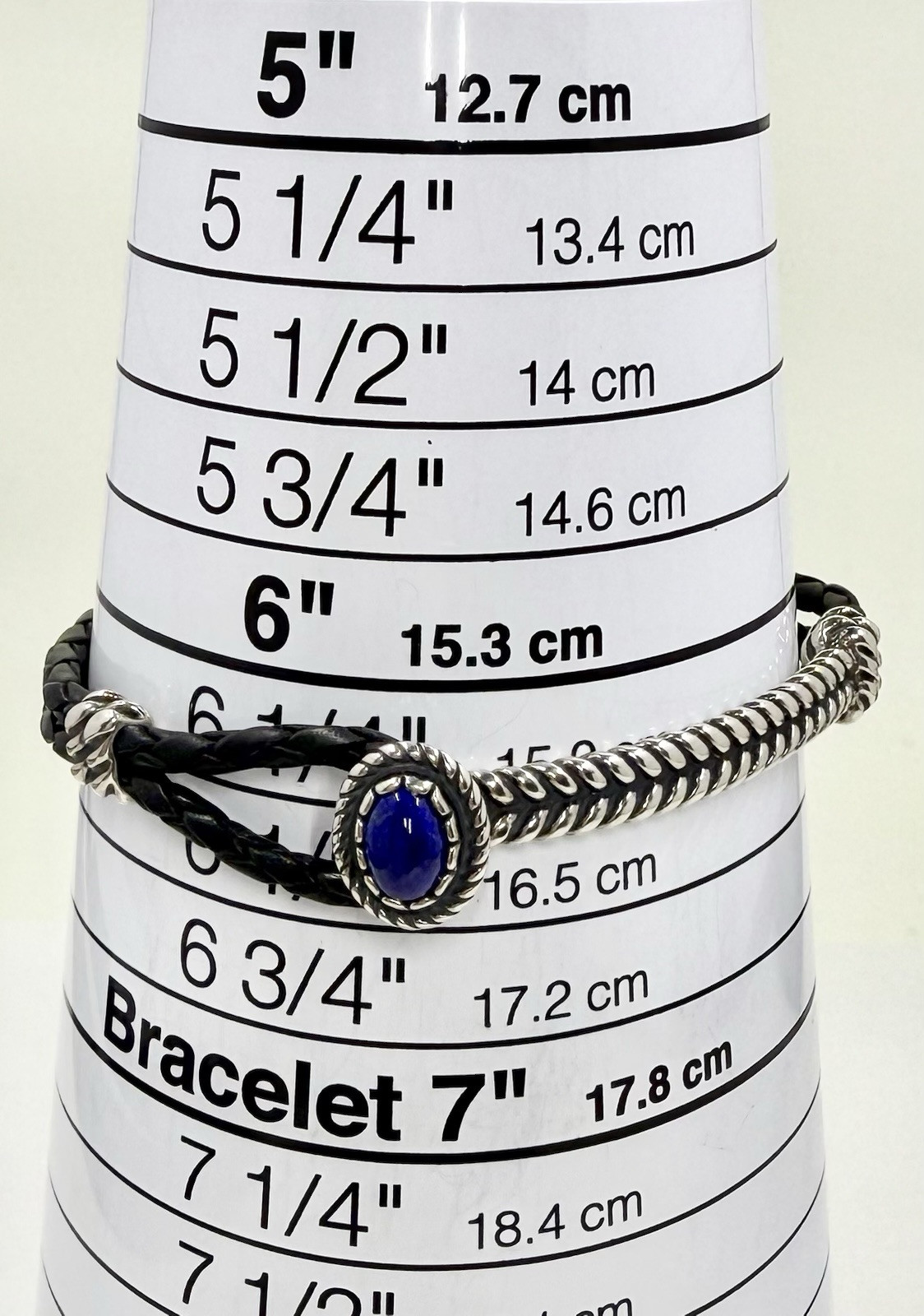 CAROLYN POLLACK AW STERLING 925 BLUE LAPIS & BLACK LEATHER BRACELET (T610)