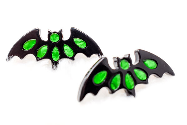 Halloween Theme Flying Bat Neon Green Background Earrings