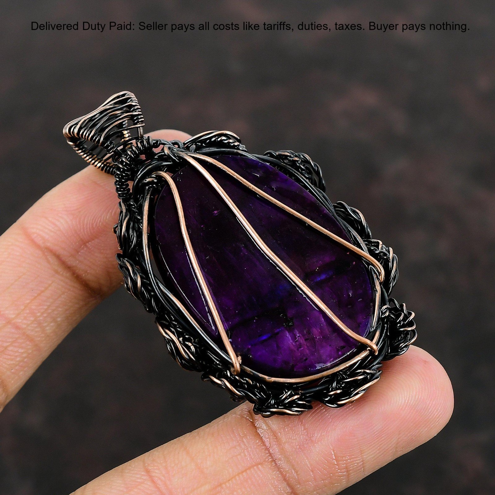 Oval Pink Fire Labradorite Gemstone Wire Wrap Flower Wife Pendant Jewelry Copper