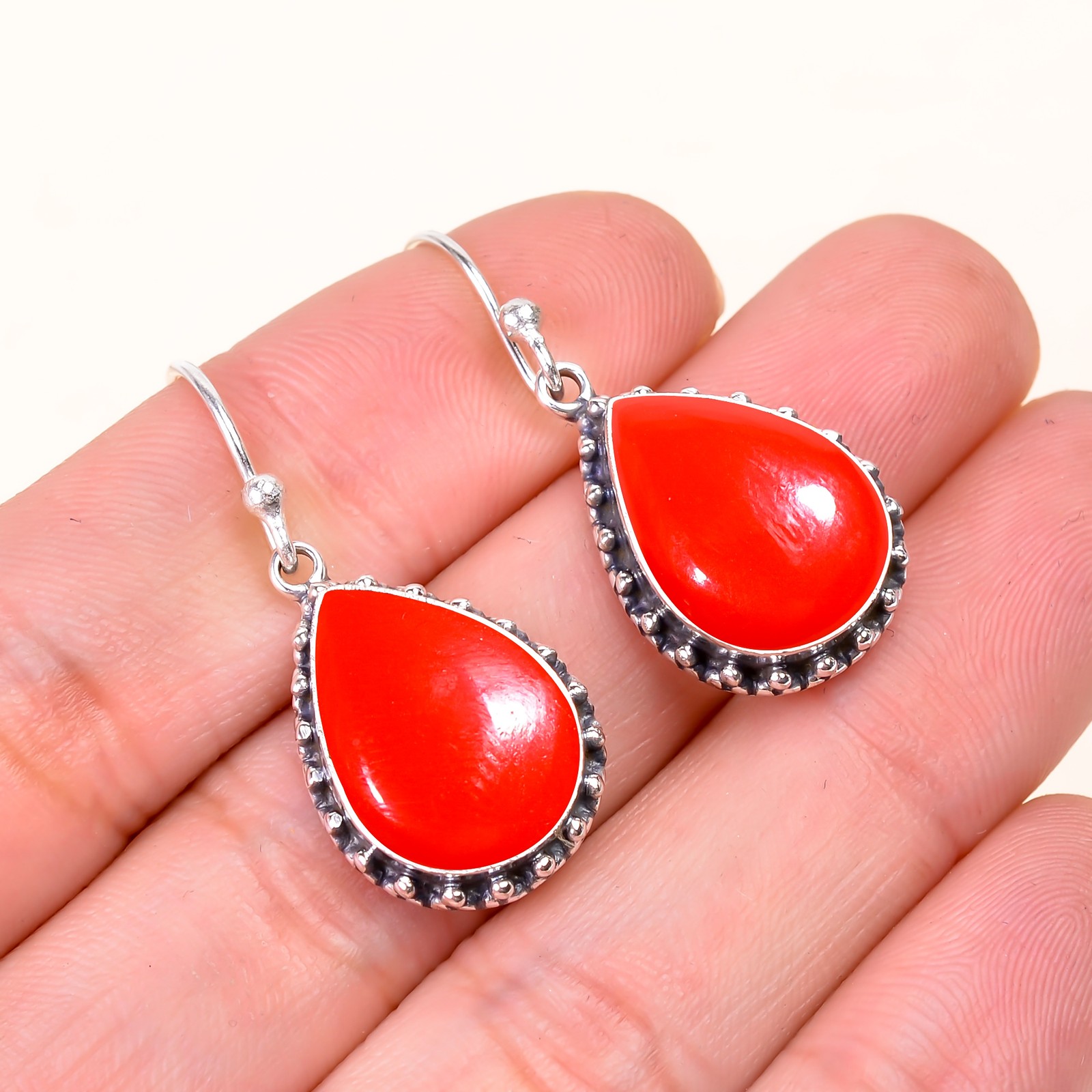 Red Coral 925 Sterling Silver Earring, Christmas Gift, Gift For Her E150046