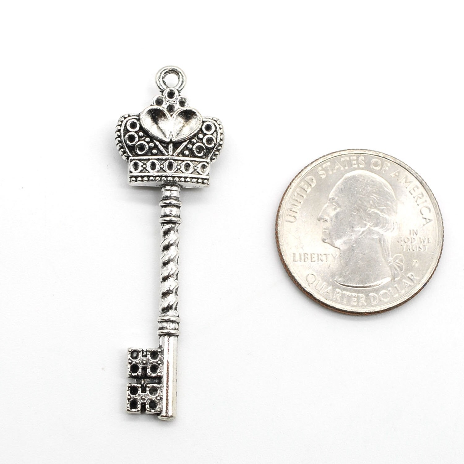 6/15PCS Antique Silver Tone Crown Key 3D Charm Pendent CC113
