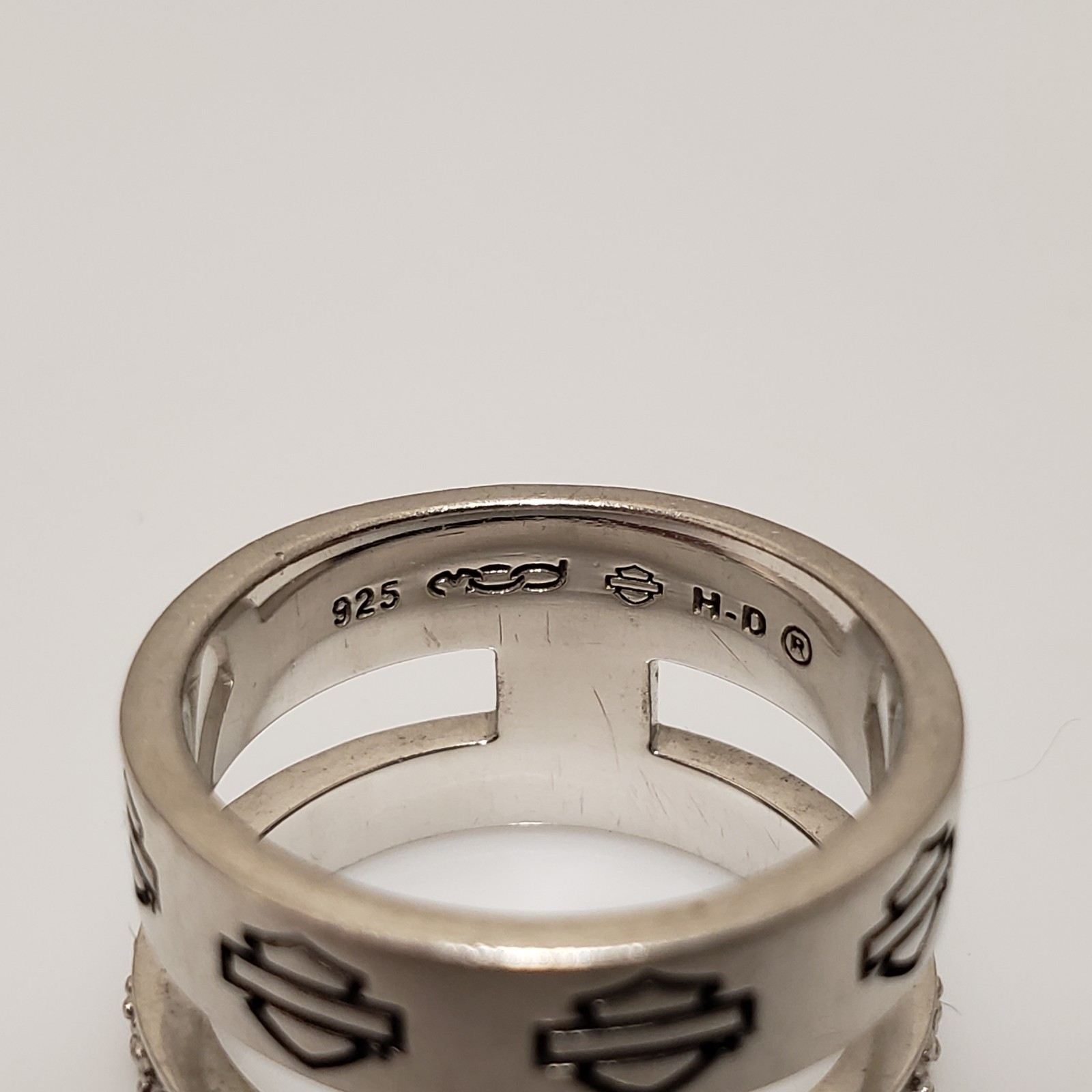MOD Harley Davidson Sterling Silver Wide CZ Band Ring Size 7 .25