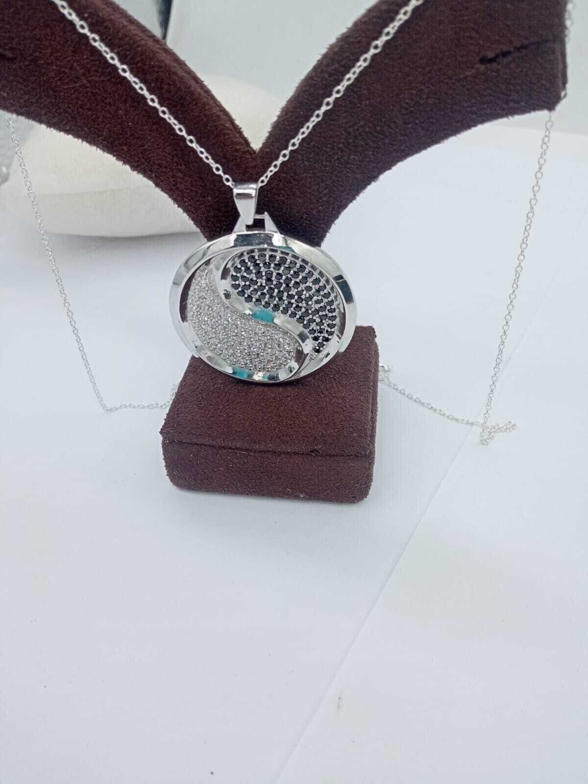 Round Cut Simulated Black Diamond Stunning Unisex Pendant 14K White Gold Plated