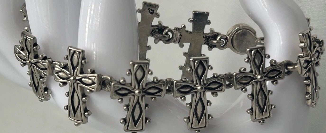 Silver Tone Gothic Cross Bracelet Religious Punk Biker Link Bracelet
