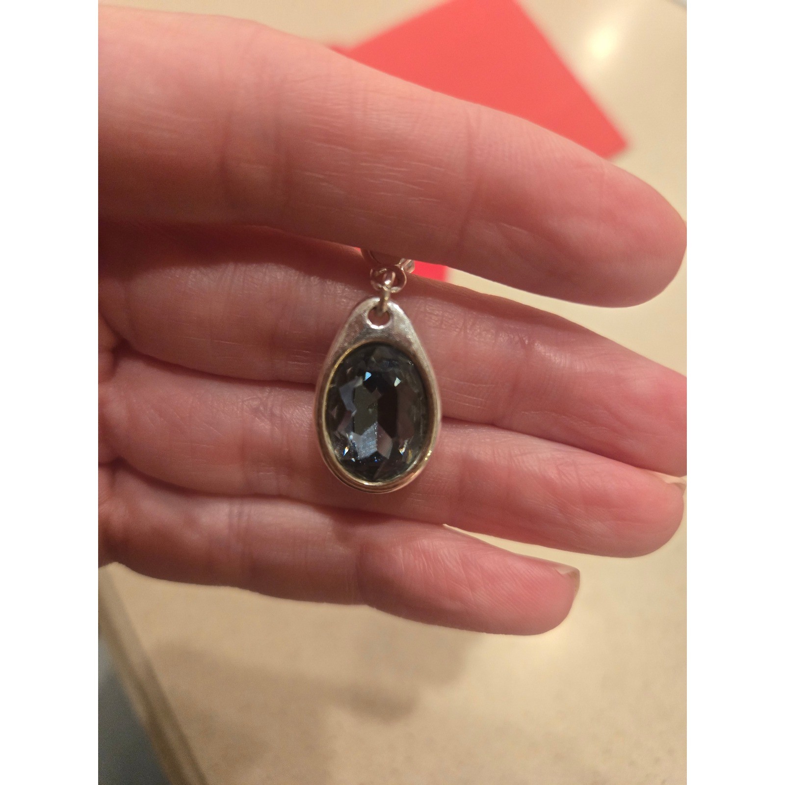 UNOde50 Silver Plated Grey Swarovski Crystal Teardrop Dangle Earrings with Pouch