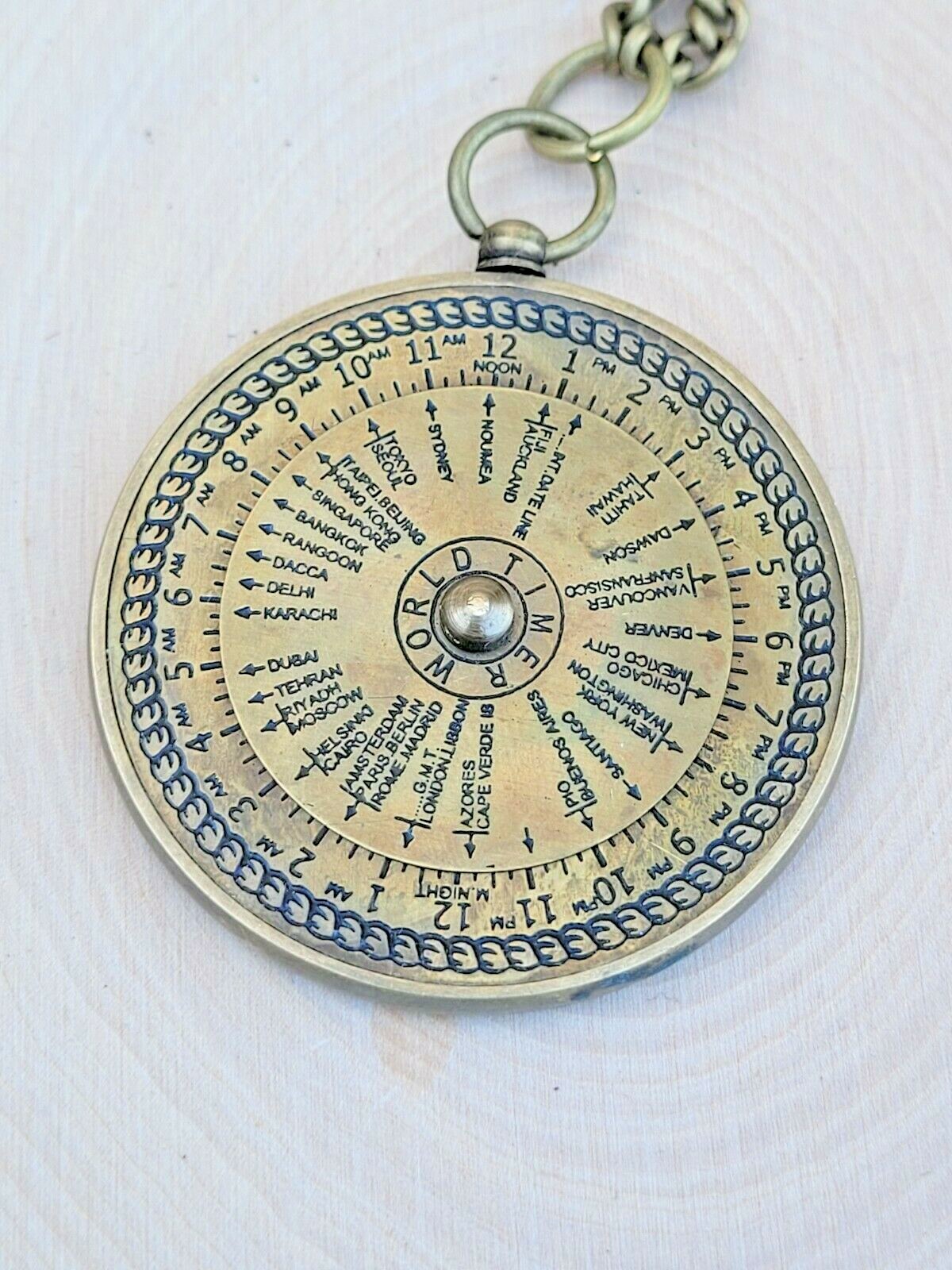 Brass Nautical Pendant Vintage Style Solid Brass Necklace World Timer
