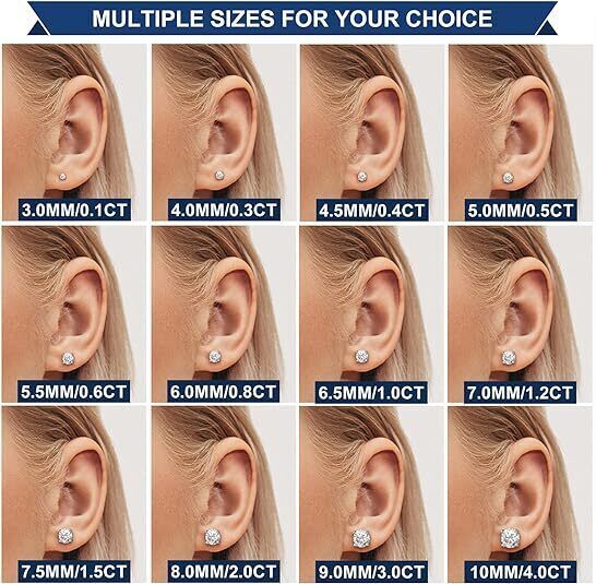 1-4 Ct Moissanite 925 Silver Solitaire Stud Earrings -GRA Certified D/VVS1 5-8mm