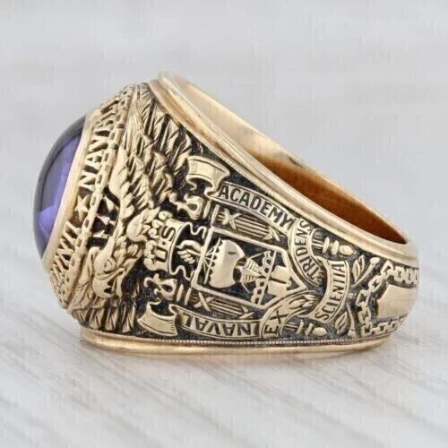 2Ct Oval Lab-Created Amethyst Naval Academy Aggie Ring 14k Yellow Gold Plated