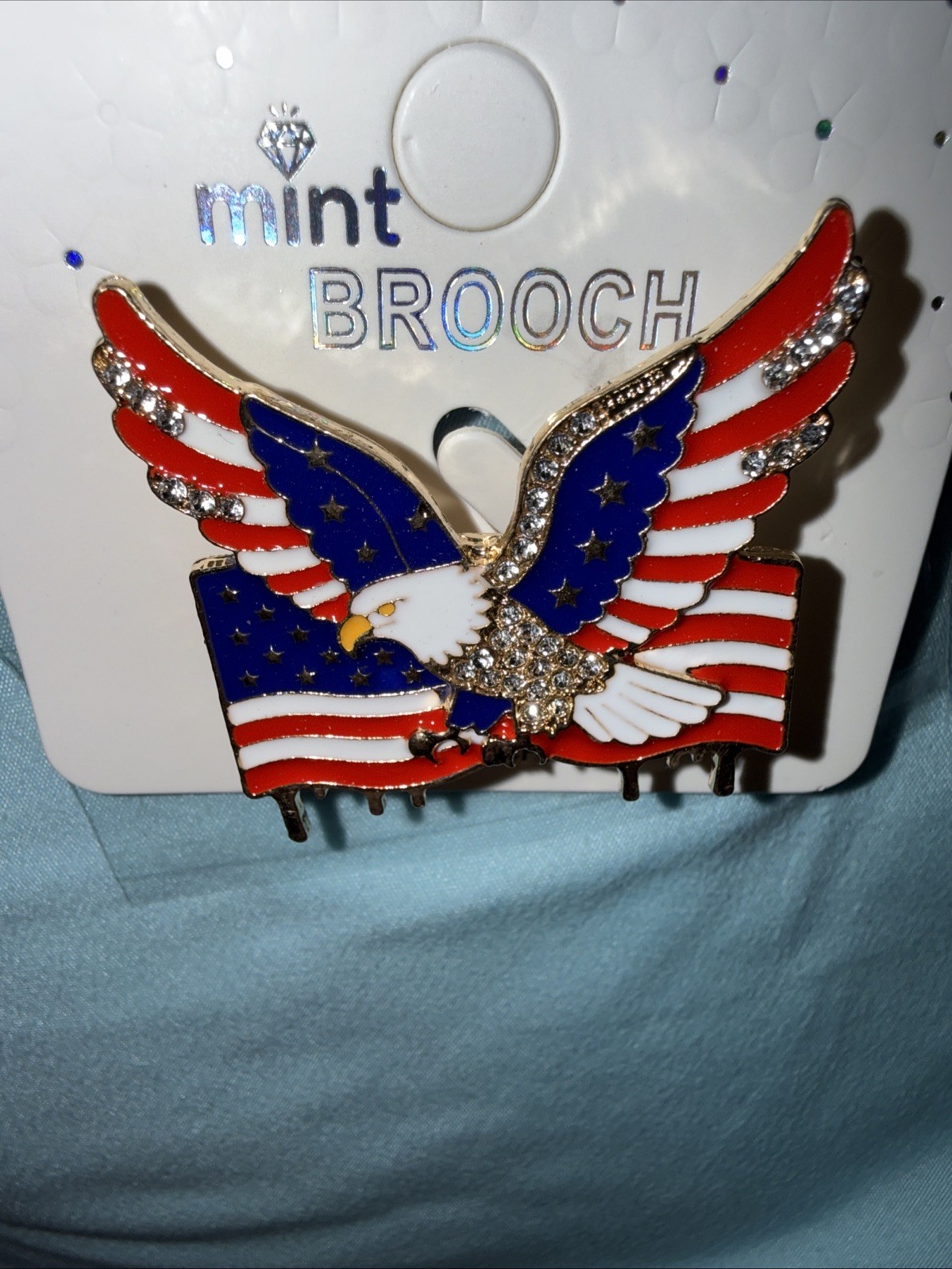 Gold Red White & Blue Rhinestone Crystal Eagle Pin Americana Patriotic New