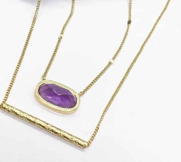Luna Norte Free People Necklace Set Layered Amethyst/Bar 14K Gold Plated NWT NIB