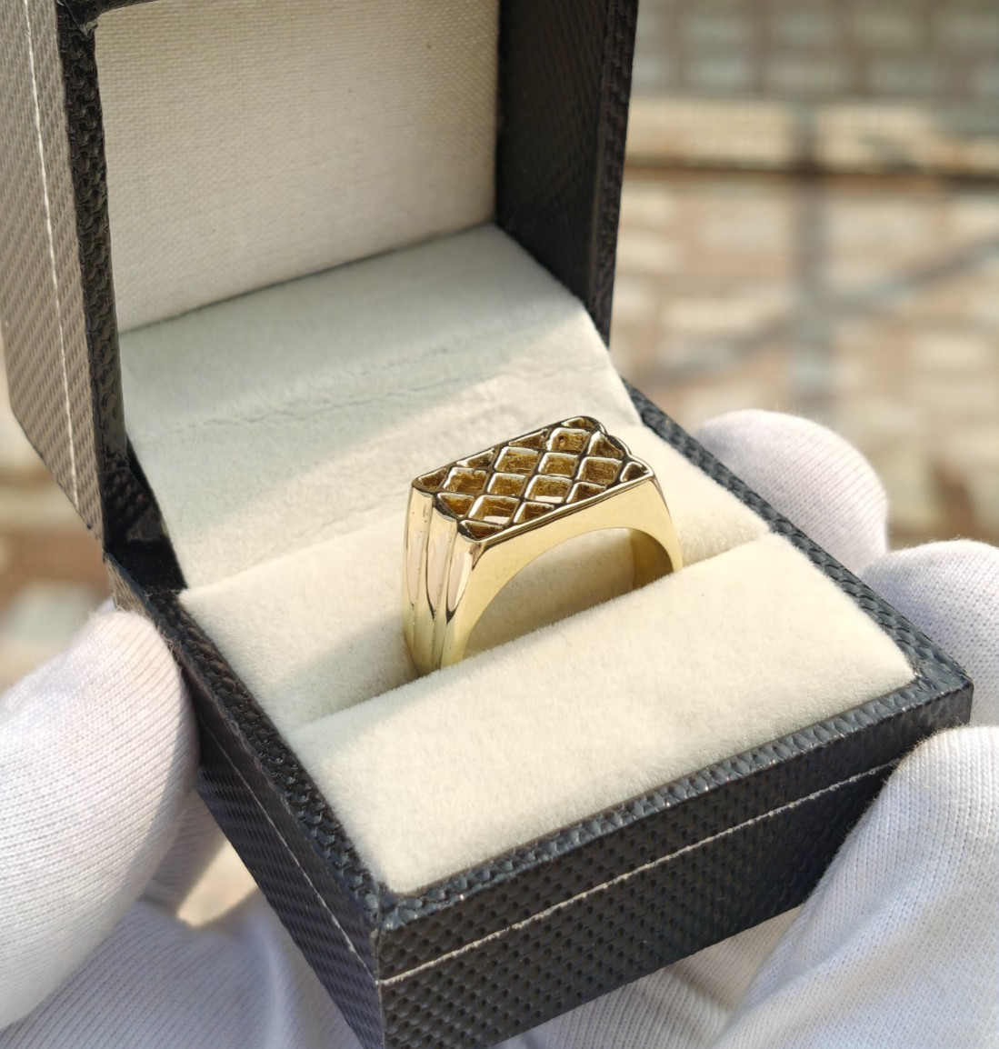 Square Signet Men Ring Natural Brass Unique Gift Ring