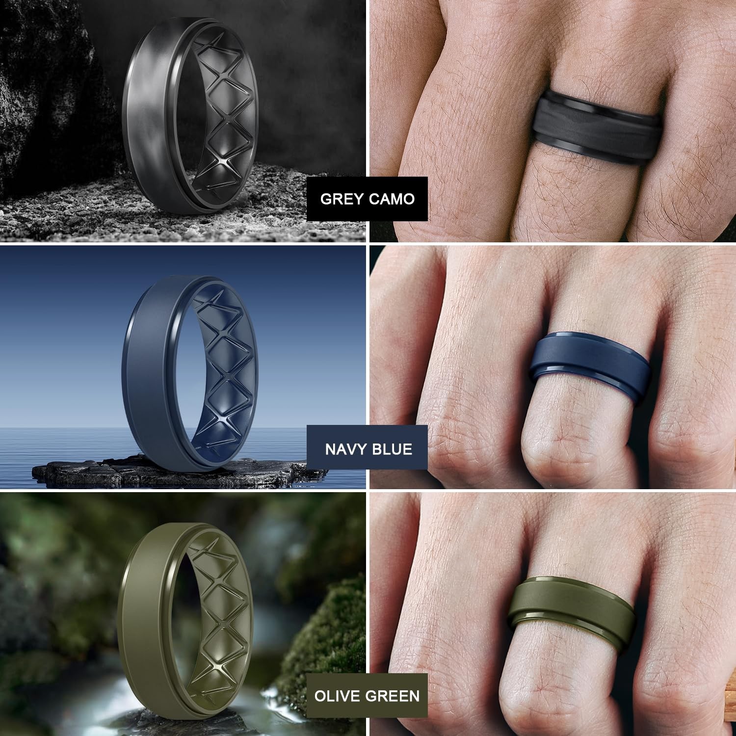 Egnaro Men’s Rings 8.5mm Wide-2mm Thick Inner Arc Ergonomic Breathable Rubber