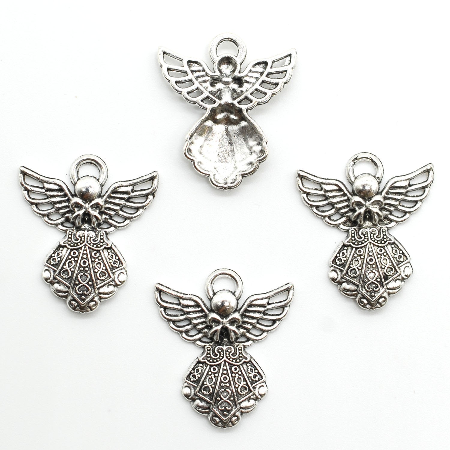 30PCS Antique Silver Tone Alloy Angel Charm Pendant 24X27mm JHS524