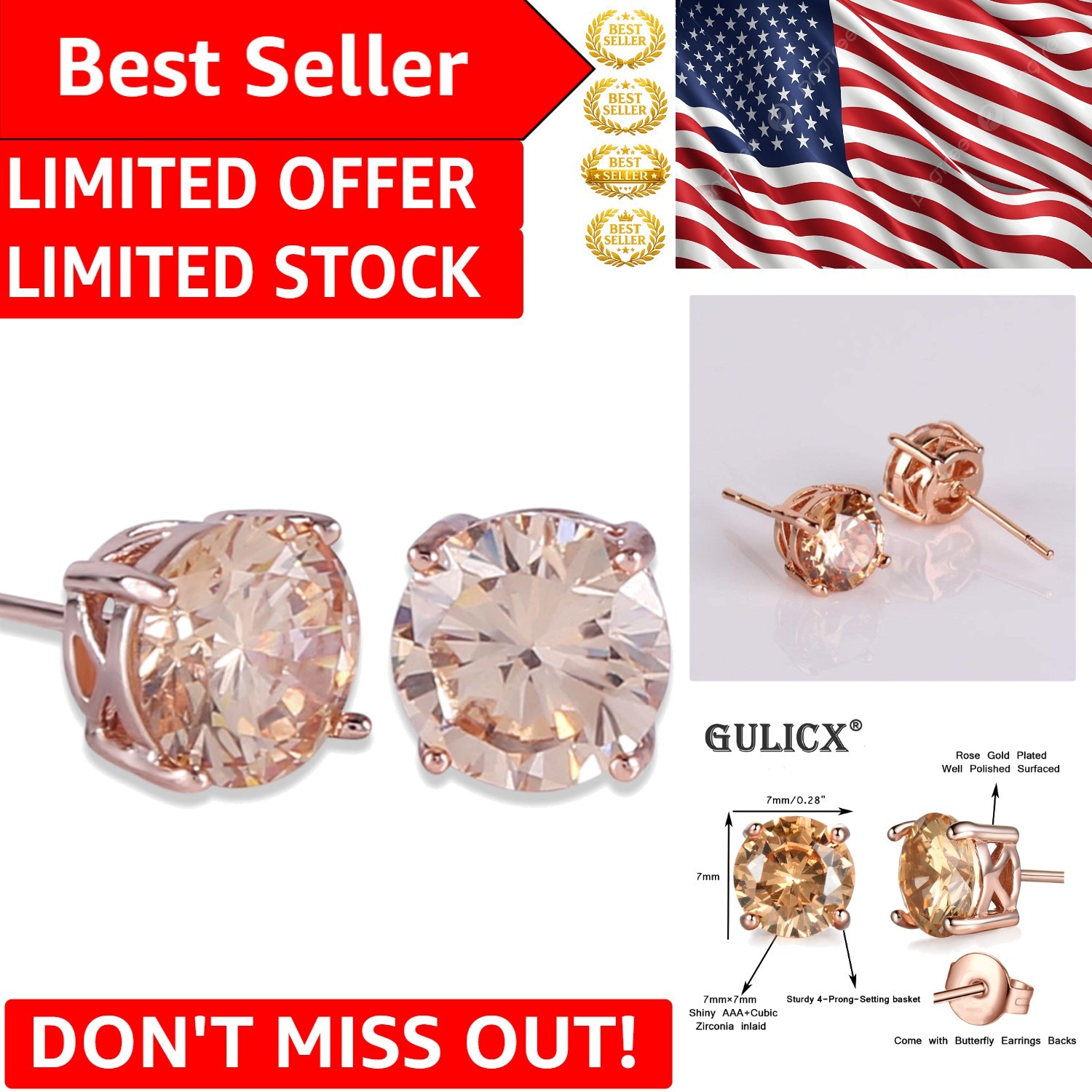 Lightweight Rose Gold and Yellow Crystal Eternity Earrings – Gift-Ready Design