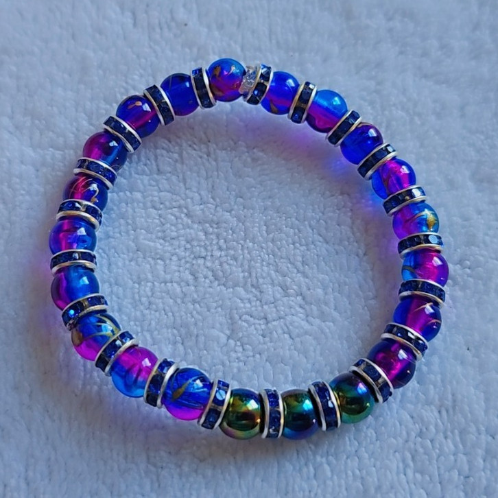 Multicolor Round Glass Beaded Stretch Bracelet, Stackable, Slip-On, No Clasp