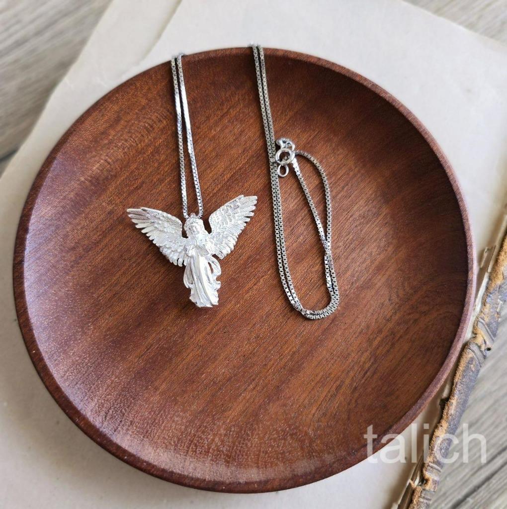 Shiny 925 Sterling Silver Open Wings Praying Angel Pendant Necklace Unique Gift
