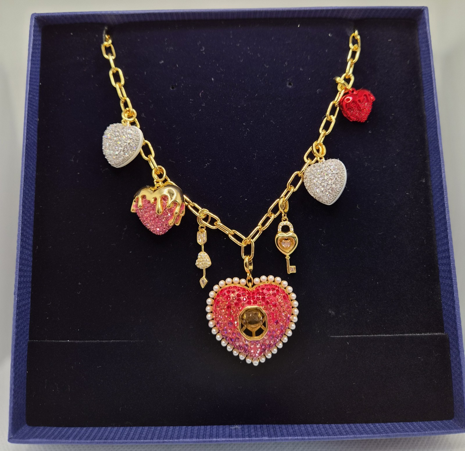 Necklace Sparkling Heart Mixed Cuts Multicoloured Gold Tone Inspired Idyllia