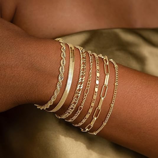 Gold Bracelets for Women Waterproof, 14K Real Gold Jewelry Sets for Wome