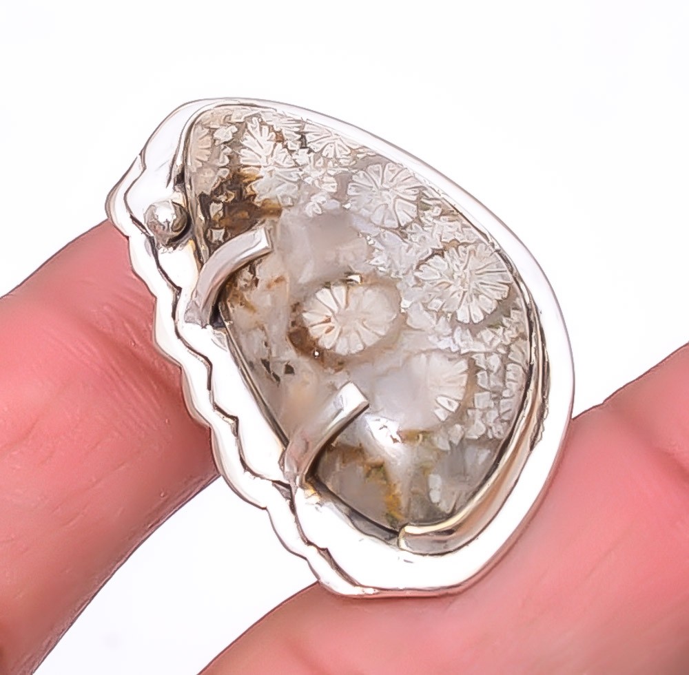Fossil Coral – Australia Gemstone 925 Silver Plated Israeli Pendant 1.56″ A322